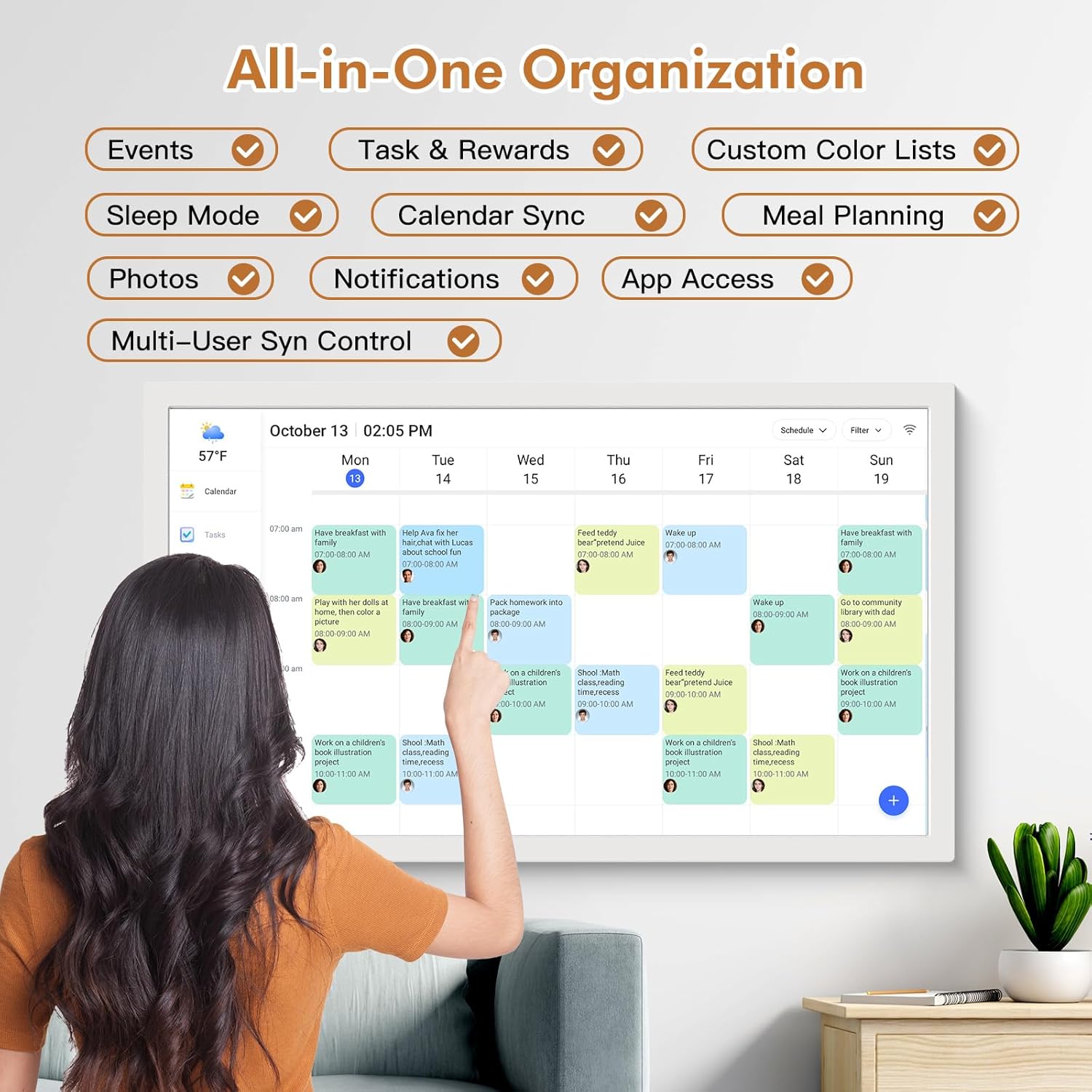 Smart Digital Calendar & Chore Chart for Family Schedules – 32 Inch Smart Touchscreen Interactive Display, Dual-WiFi, Auto-Sync Google iCloud Outlook Calendars, Selectable Reminders, Wall Mountable White 32 inch