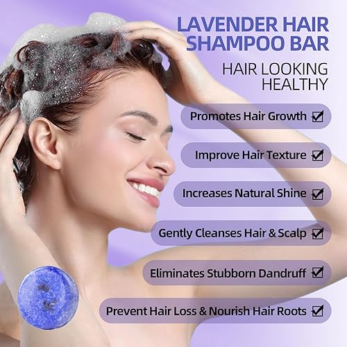 Miniatura 4 de Paquete de 2 barras de champú de lavanda, barra sólida para el cabello y jabón para el cabello con efecto acondicionador, barras de champú orgánicas