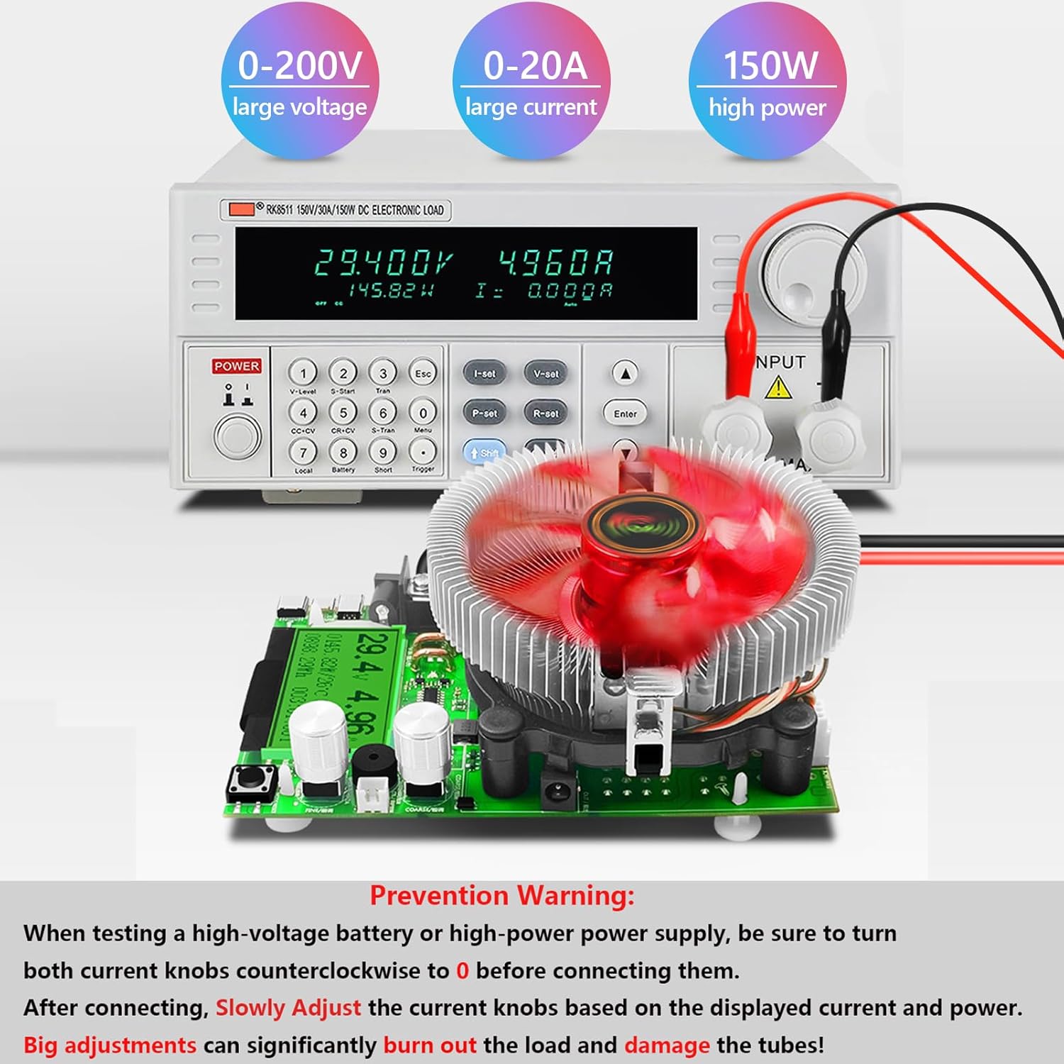 MakerHawk Electronic Load Tester - USB Load Tester 150W 200V 20A Resistor Adjustable Constant Current Battery Capacity Tester Module Intelligent Dischar