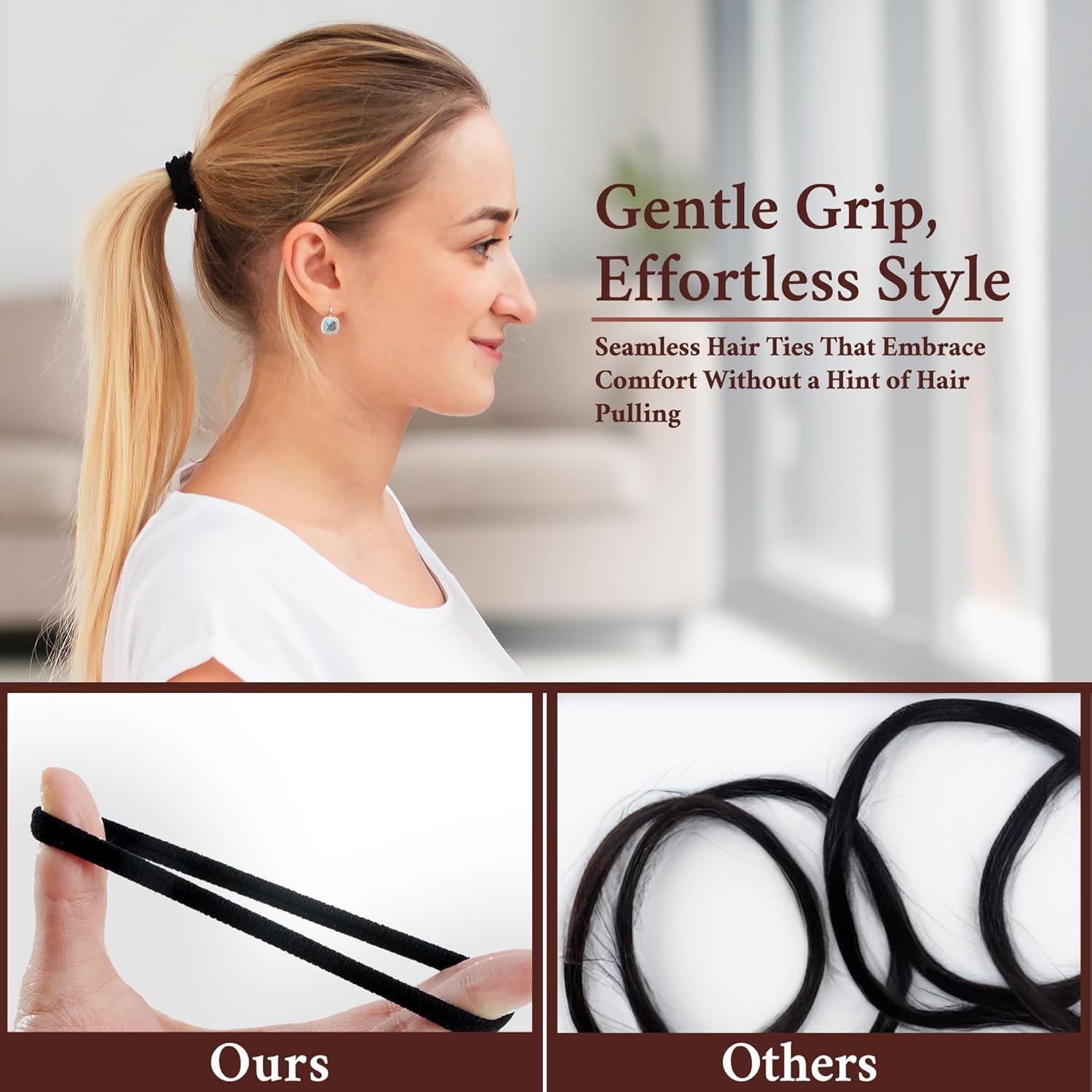 Neva Nude No Damage Elastic Black Hair Tie Bands 500 Pack – Stylish & Durable 4mm Hair Ties – Snag Free & Gentle for Thin Thick Straight Curly Hair…