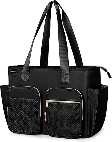 Bolso para profesores con compartimento para laptop, bolsa grande para trabajo y suministros para profesores, color negro (vacío, diseño patentado)