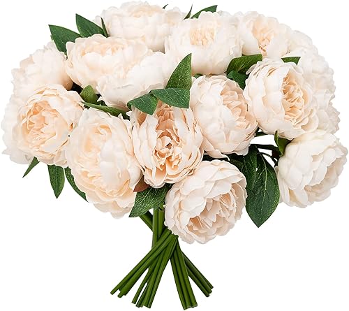 Flores artificiales, falsas, de color blanco, paquete de 5, 25 cabezas, para boda, hogar, fiesta, restaurante