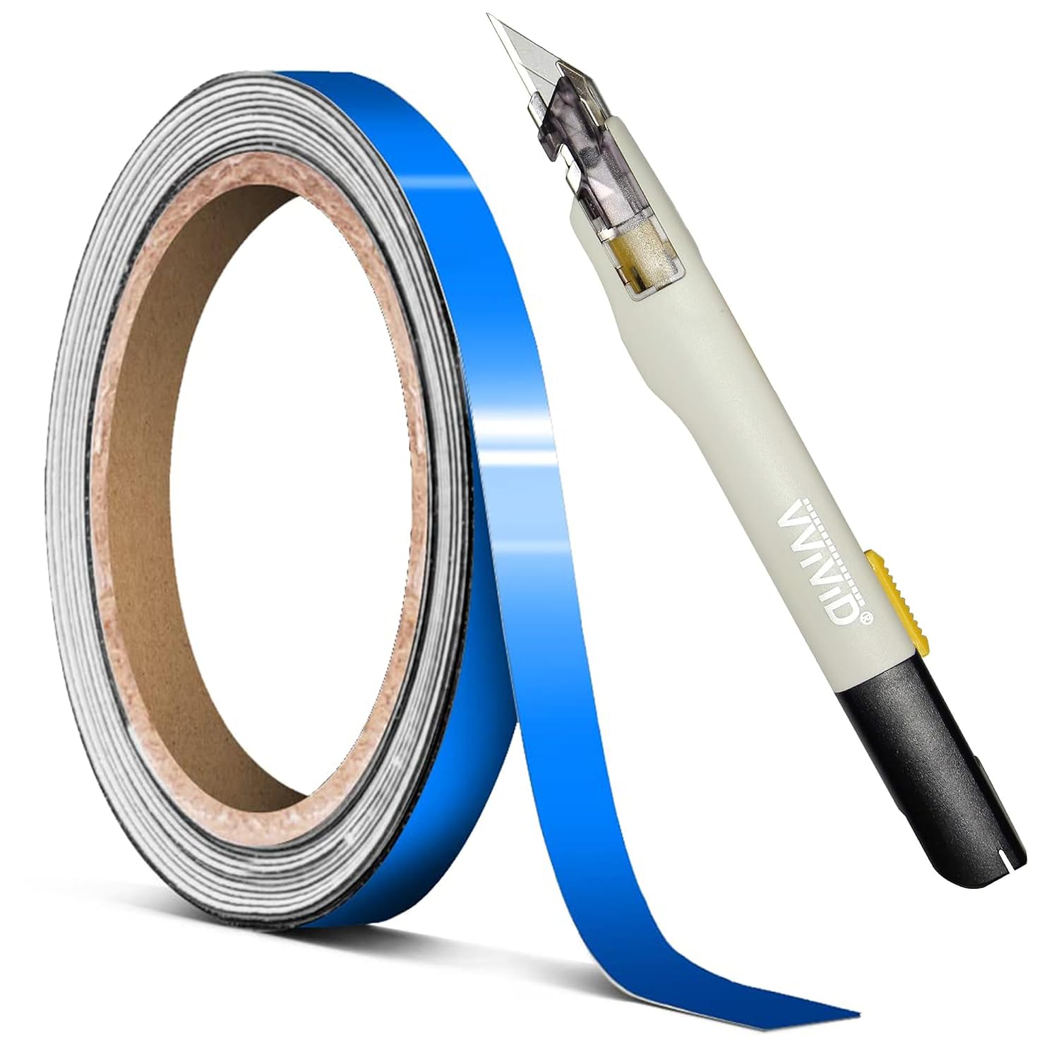 VViViD Gloss Smurf Blue Pinstripe Tape (1/4" x 30ft) and Premium Retractable Utlity Knife Bundle - M0