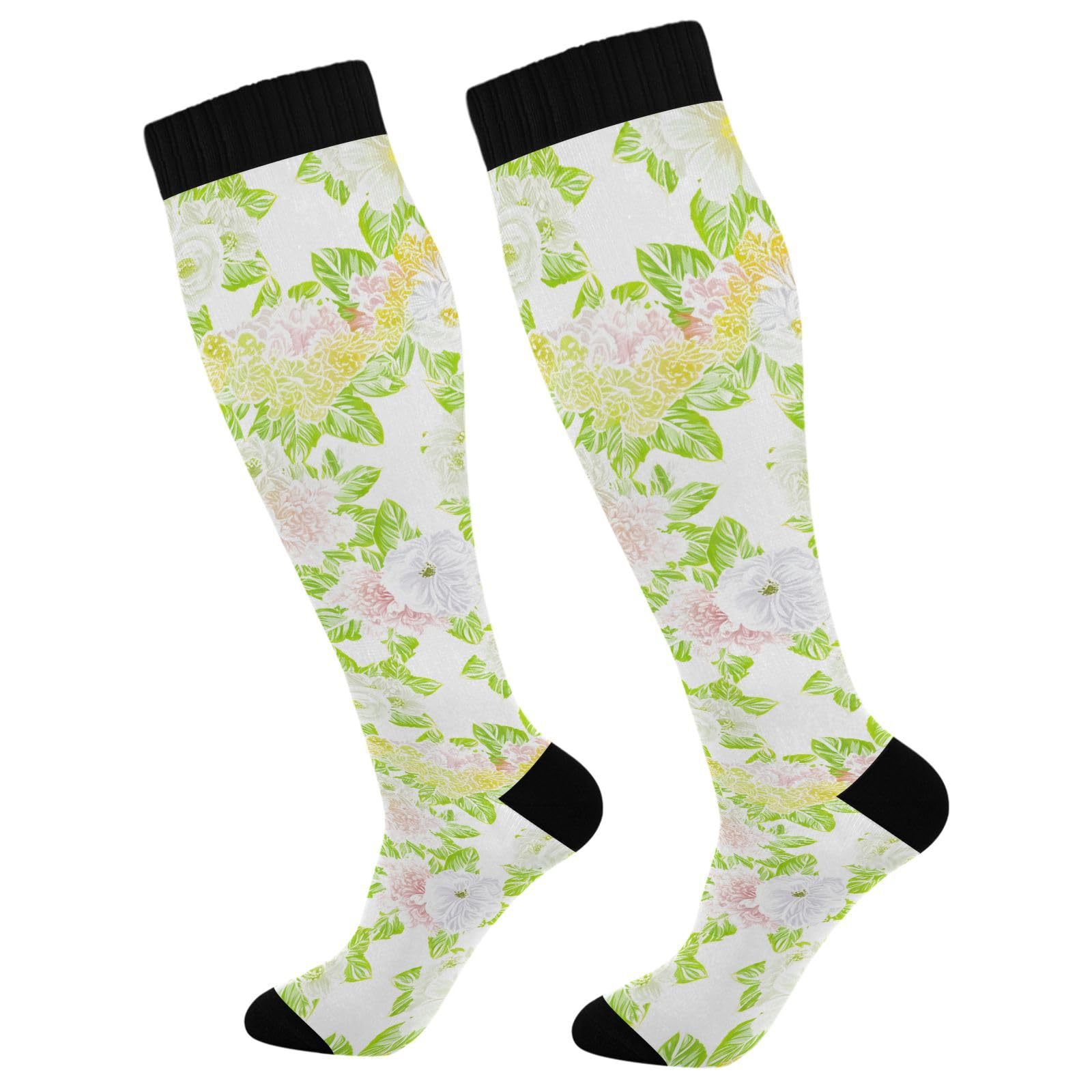 GakkiGii Spring Flowers Compression Socks for Women & Men – Knee High Support for Running, Nurses, Travel, Workout – 1 Pair