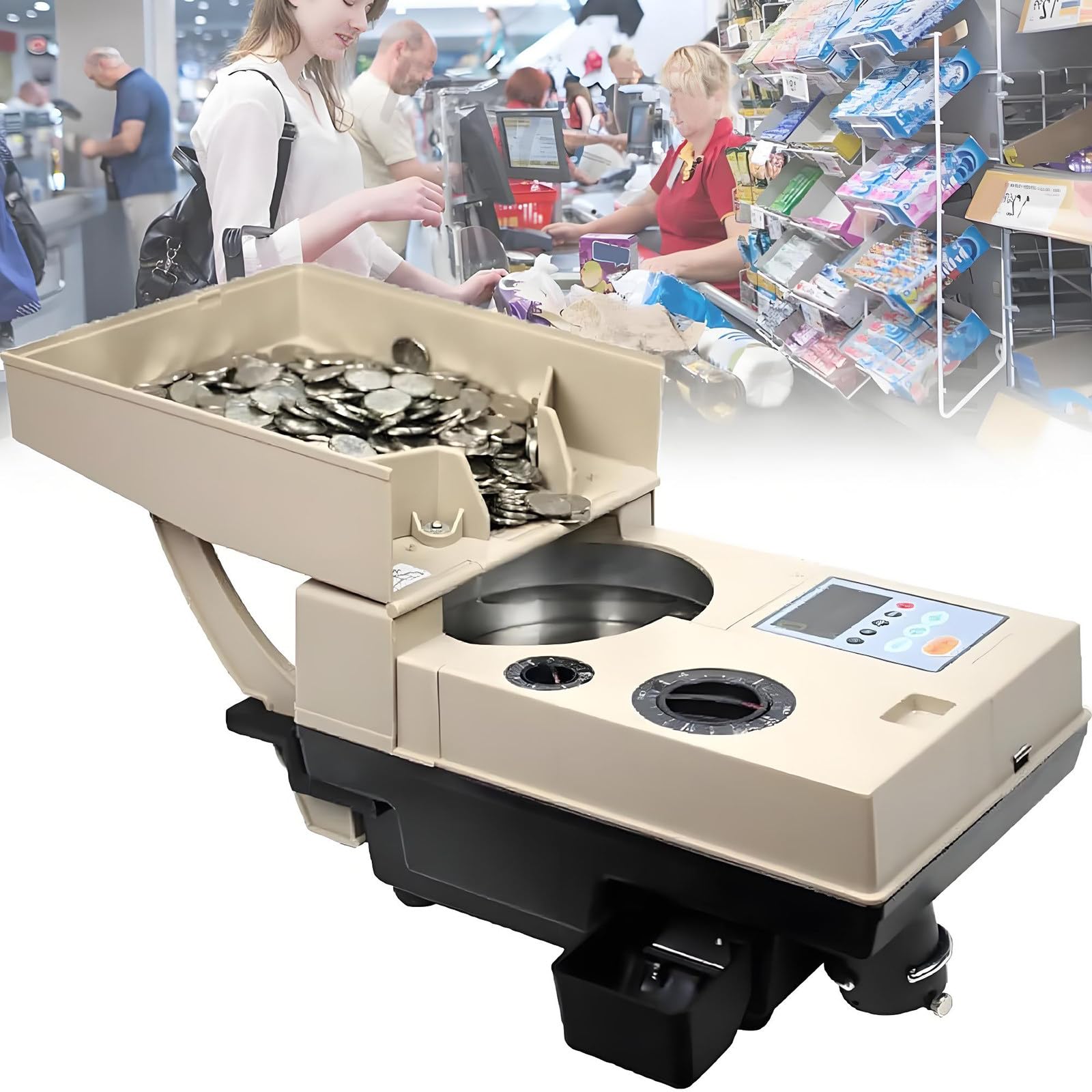 YXYLJOZ High Speed Portable Coin Counter and Sorter, Electric Coin Sorter Sort 1200 Coins/Minute,2000 Coins Capacity Automatic Coin Sorter and Wrapper Machine