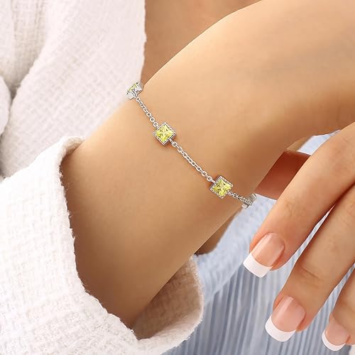 Miniatura 3 de CDE Pulseras de plata de ley 925 con piedra natal para mujer, delicada pulsera de eslabones ajustables para mujer, aniversario, cumpleaños,