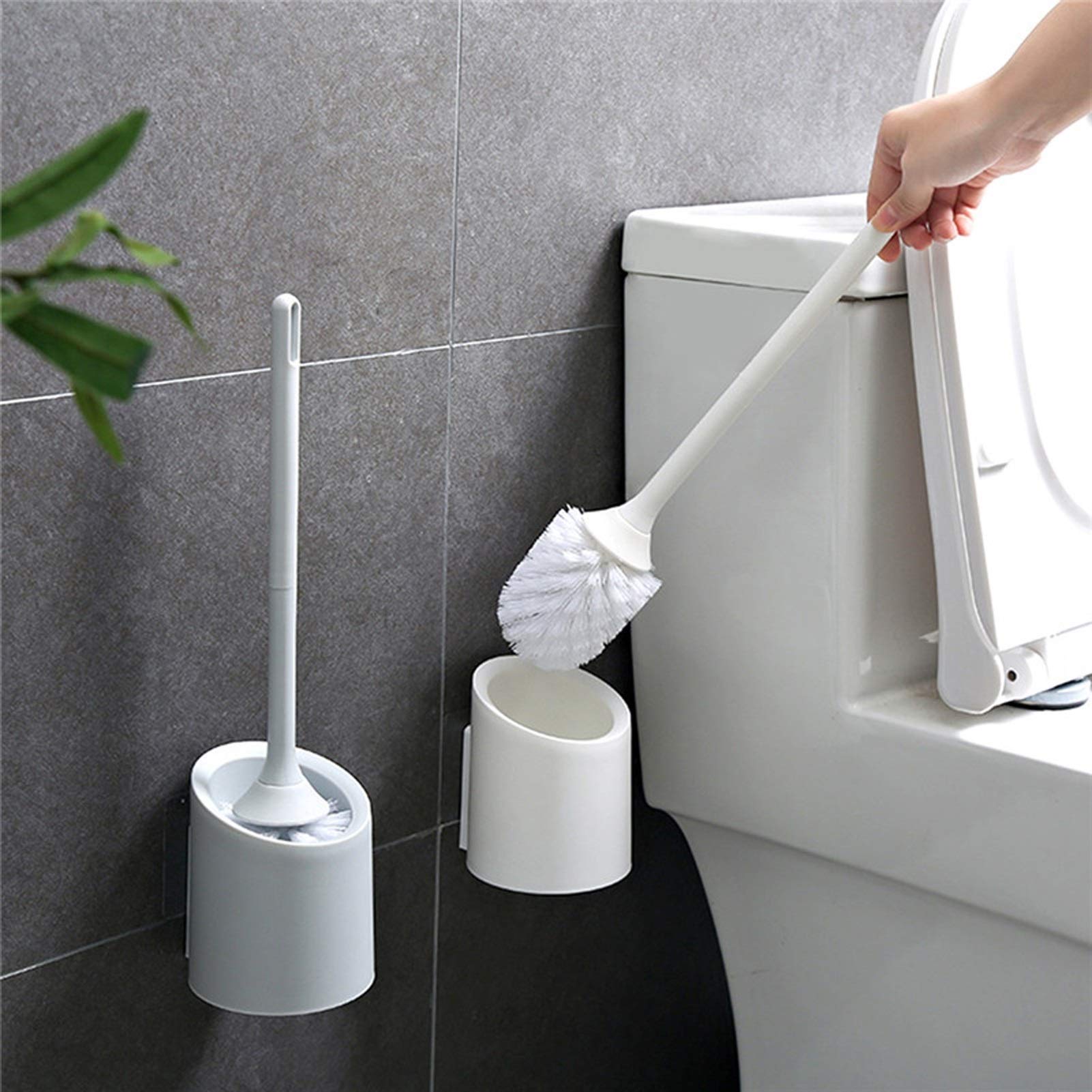 Lavar el baño, Escobillero de Pared Blanco con Cepillo Mango Largo