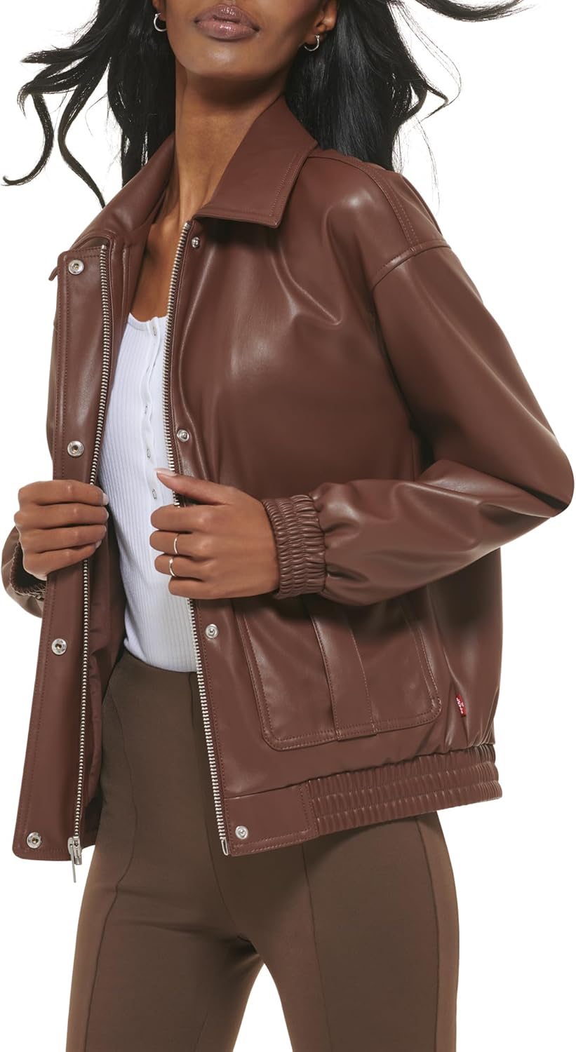 Levi's womens Levi's Women's Faux Leather Lightweight Dad Bomber Jacket - Image 4
