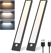 Befurglor Unterbauleuchte Küche LED Lampe mit Bewegungsmelder, 3 Farbmodi Dimmbar, 2000mAh USB Aufladbar Schrankbeleuchtung 26cm, LED Sensor Licht für Kleiderschrank, Küche, Treppe(2 Stück,Schwarz)