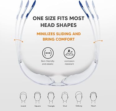 Clear Safety Glasses 24pk, Protective Eyewear UV Protection ANSI Z87.1, Safety Goggles Scratch& Impact Resistant Eye Protection for Men Women Work Construction Lab Clear& Blue Frame