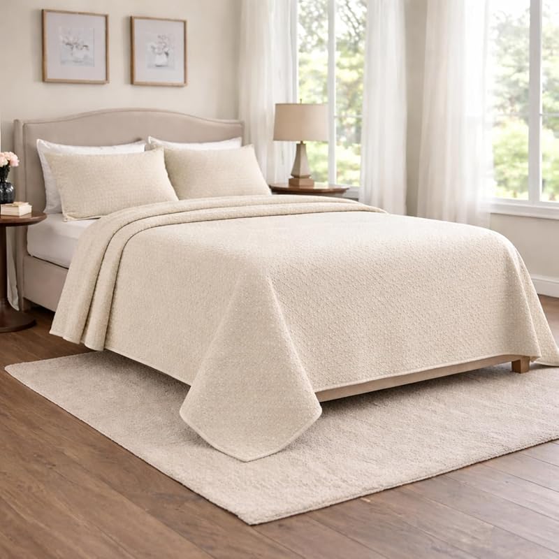 Colcha Casal Piquet Cobre Leito Tecido Algodão Luxo Conforto Toque Macio Leve Cama Casal Elegância Praticidade e Decoração para Quarto (Palha)