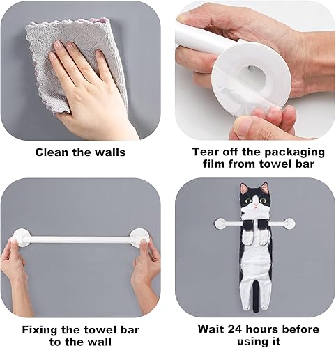 Miniatura 5 de Divertidas toallas de mano con barra de toallas para baño y cocina, bonita decoración decorativa de gato, toallas de cara súper absorbentes y