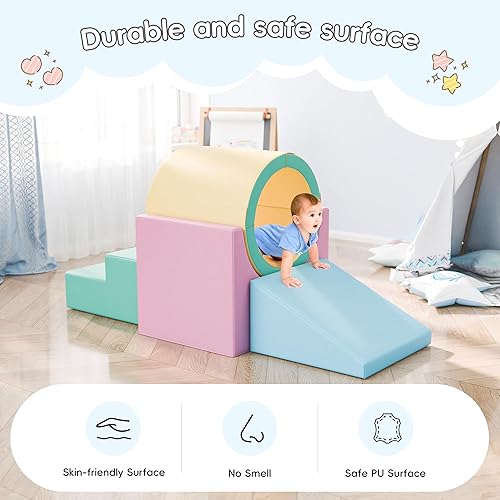 Miniatura 3 de TOLEAD Juego de actividades de espuma para escalar túneles y gatear para niños pequeños y niños, equipo de gimnasio seguro para gatear en