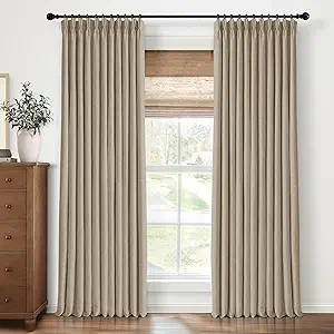 Pinch Pleated Blackout Curtains 120 Inch Long, Linen Blend, 100% Blackout Drapes with 20 Hooks, Ideal for Bedroom and Living Room, 40" W x 120" L (Pack of 2), Grey Beige