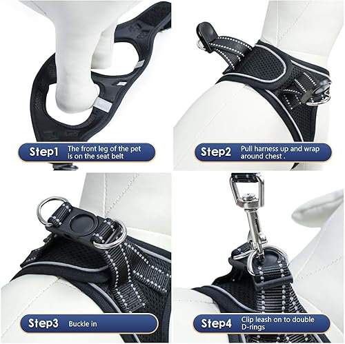 Miniatura 5 de YIMEIS Juego de arnés y correa para perro, arnés de malla suave sin tirones, chaleco reflectante ajustable para cachorros para perros pequeños,