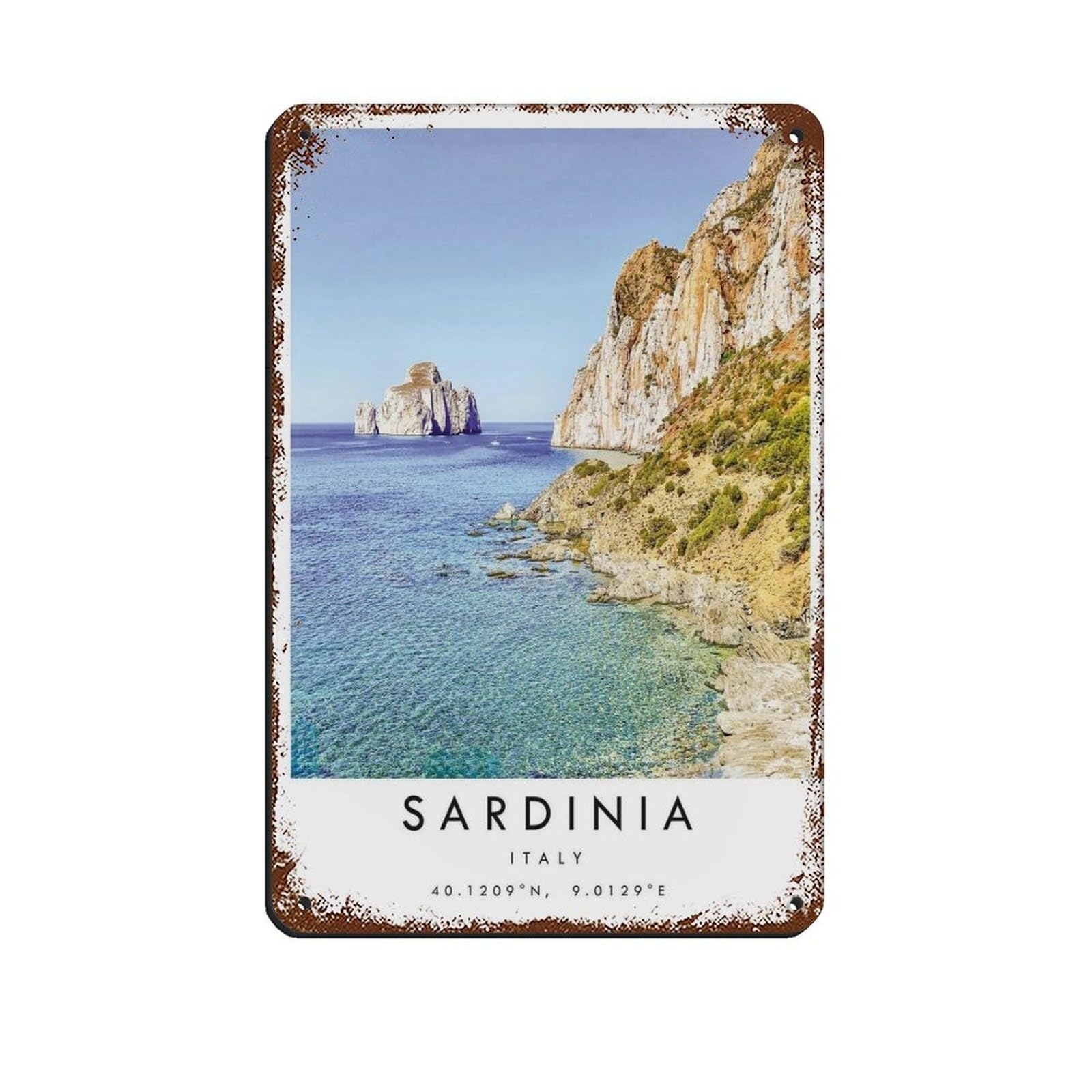 Sardinia Travel, Sardinia Poster Retro Poster Metal Tin Sign Chic Art Retro Iron Painting Bar People Cave Cafe Family Garage Poster Wall Decoration 8x12inch(20x30cm)