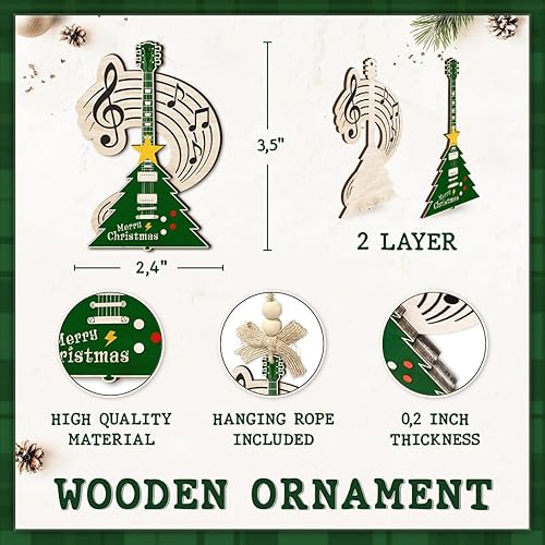 Miniatura 2 de Adorno navideño de guitarra eléctrica para árbol, adorno musical de madera de 2 capas con notas y clave de agudos, regalo único para músico,