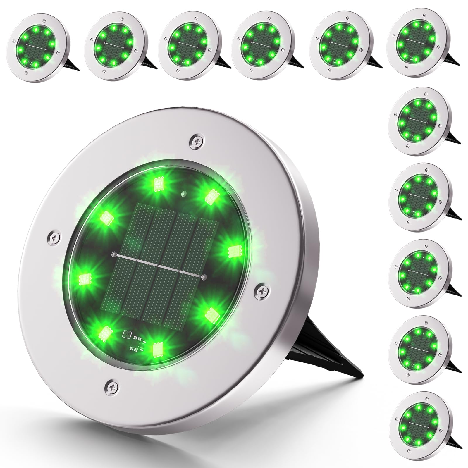 INCX 12 Pack 4.6 Inch Solar Ground Lights Outdoor, Waterproof, Green