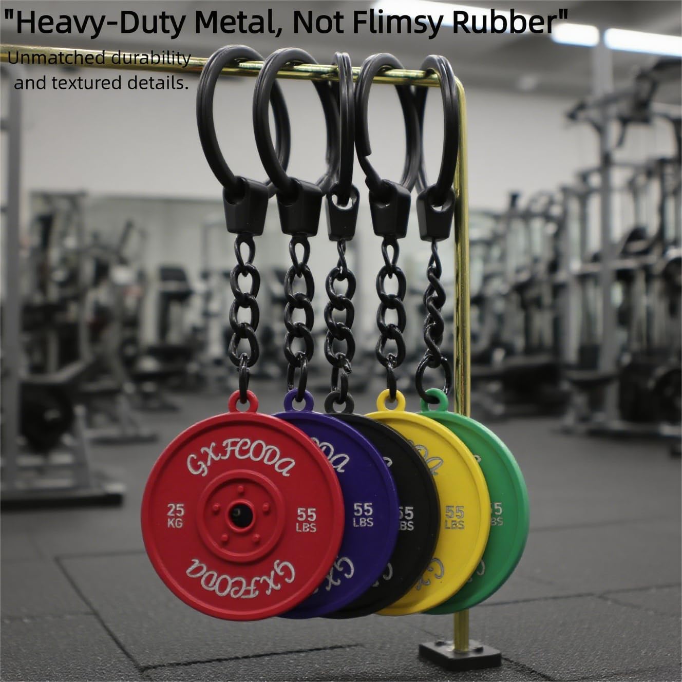 Metal Barbell Weight Plate Gym Keychain, Fitness Weightlifting Gifts for Gym Lovers Men Women Workout Bag Charm image 3