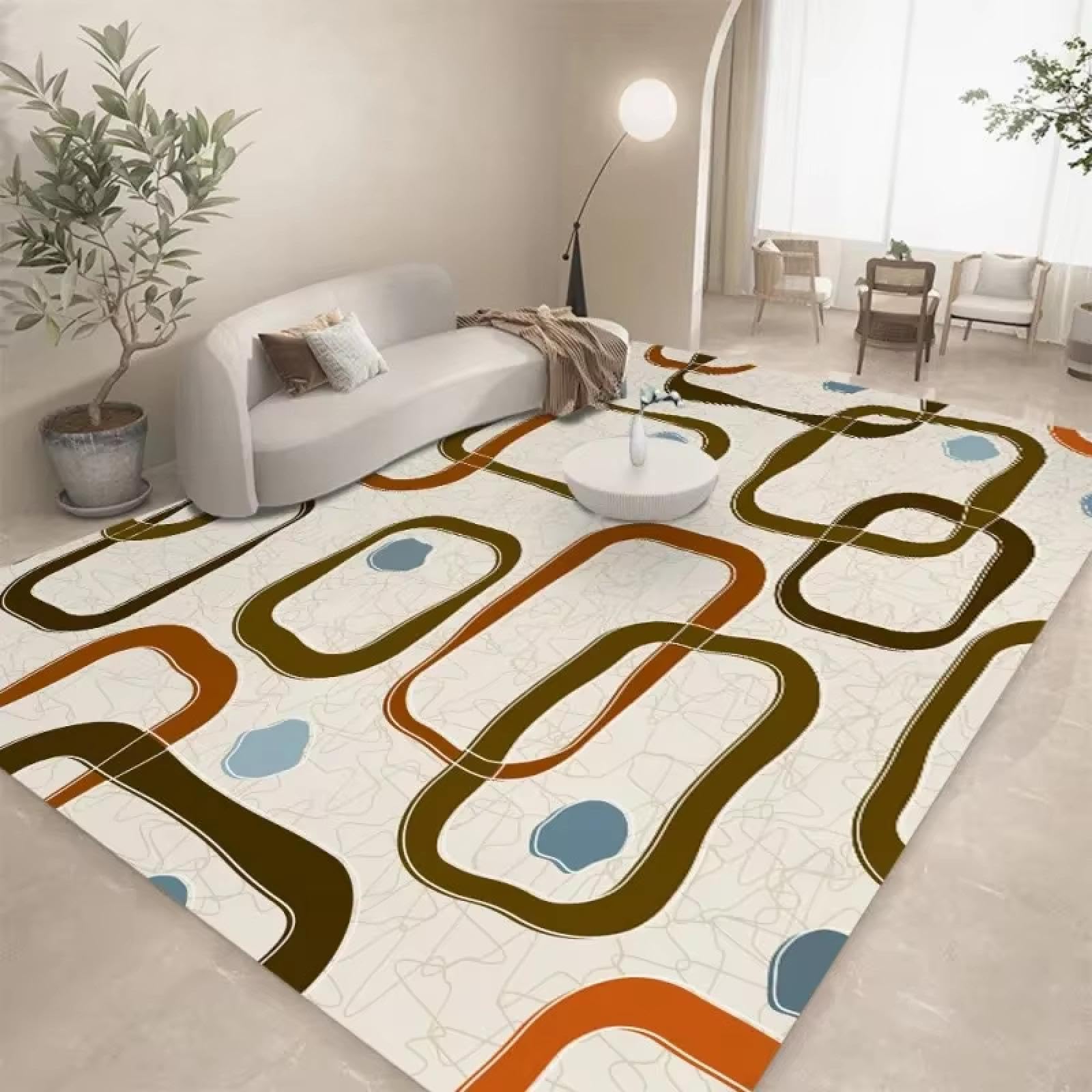 Alfombra geométrica retro lavable con base de alta adherencia