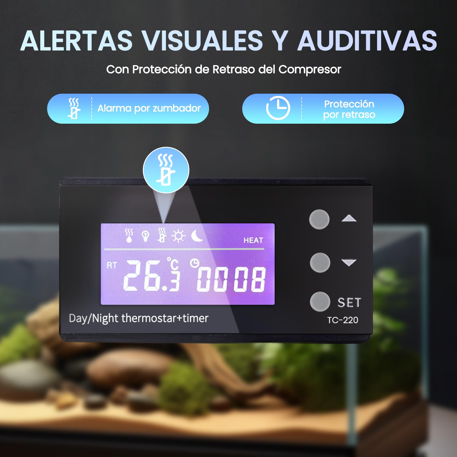 Luxvista Enchufe Termostato 220V Reptiles Termostato Terrario con Temporizador Controlador de Temperatura Digital Enchufe, con Sonda para Acuario, Invernadero, Reptil, etc