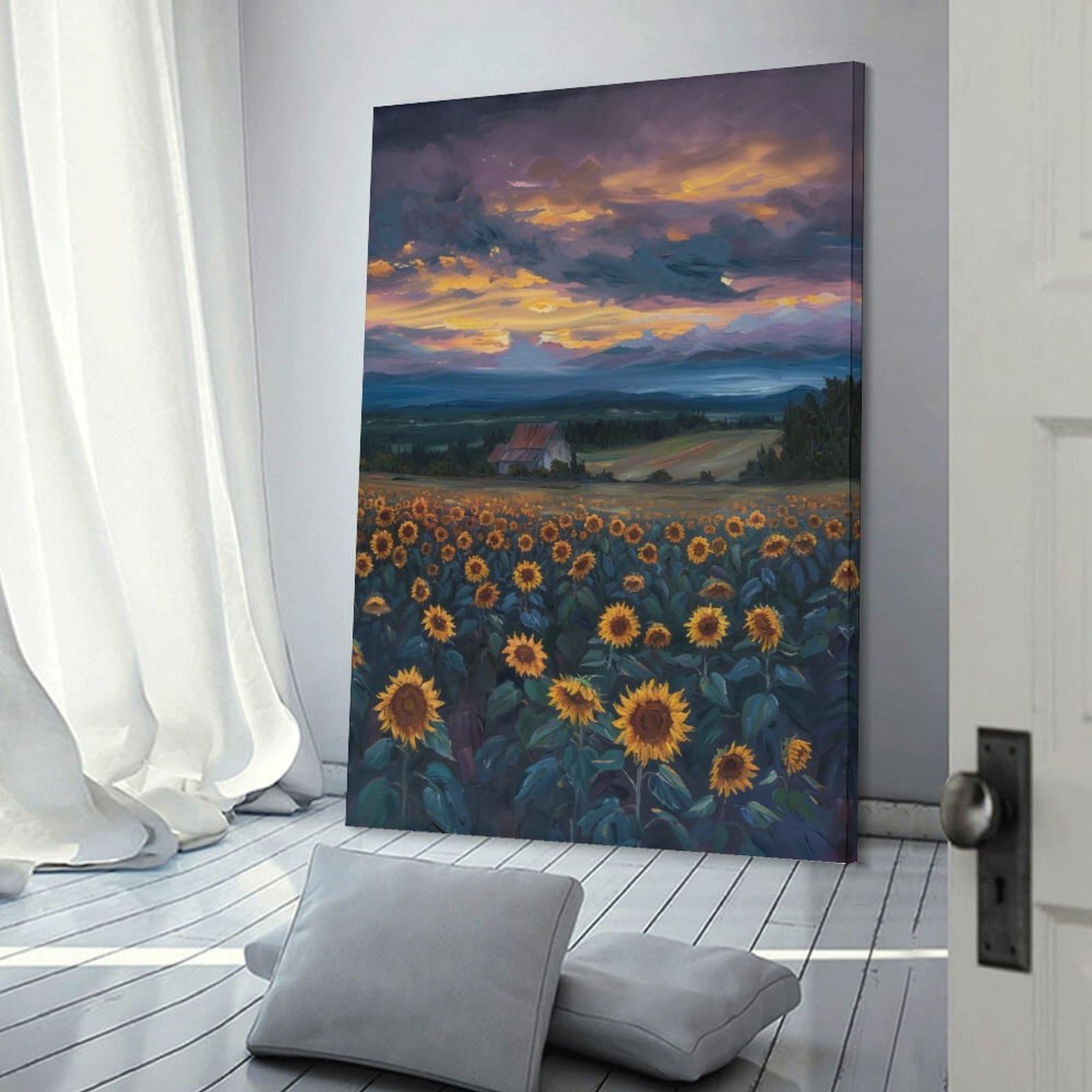 Junmoney Sunset Sunflower Field Hanging Wall Art 20x30inch(50x75cm), for Gallery Wall Decor And Room Displays, A Versatile Canvas Print for Layering