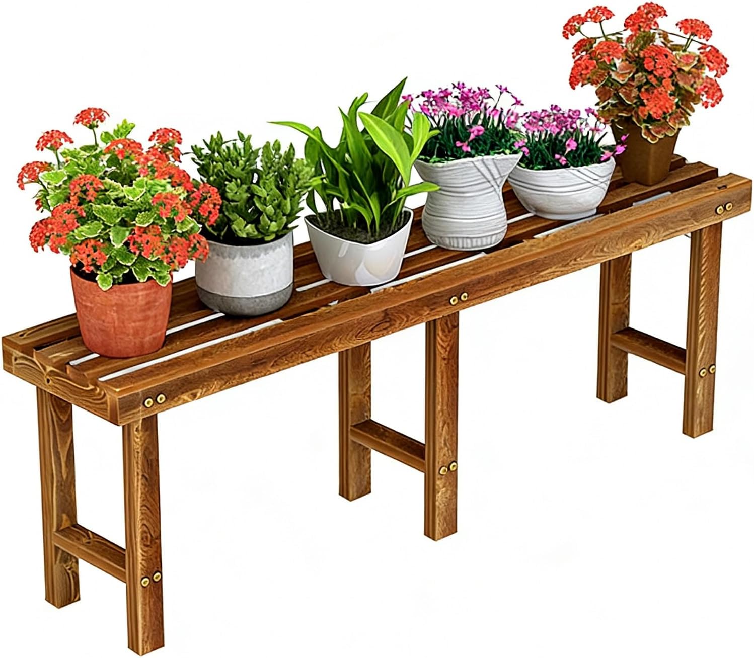 plant-racks Wooden Plant Stand, Flower Shelf, Freestanding Pot Holder Rack For Indoor Outdoor, For Living Room, Bedroom, Garden, Patio, Balcony, Office(120*25*25cm)