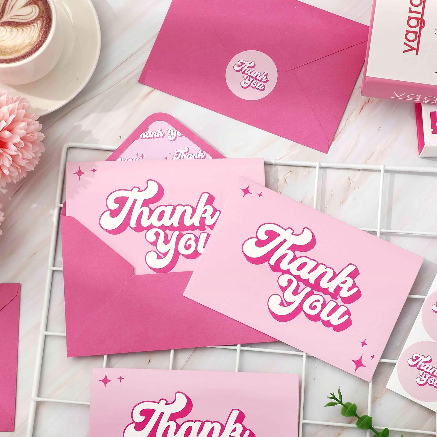 FYSUIMU 24Pcs Hot Pink Thank You Cards with Envelopes Stickers Girl Princess Thank You Blank Note Cards Pink Greeting Card for Birthday Baby Bridal Shower Wedding