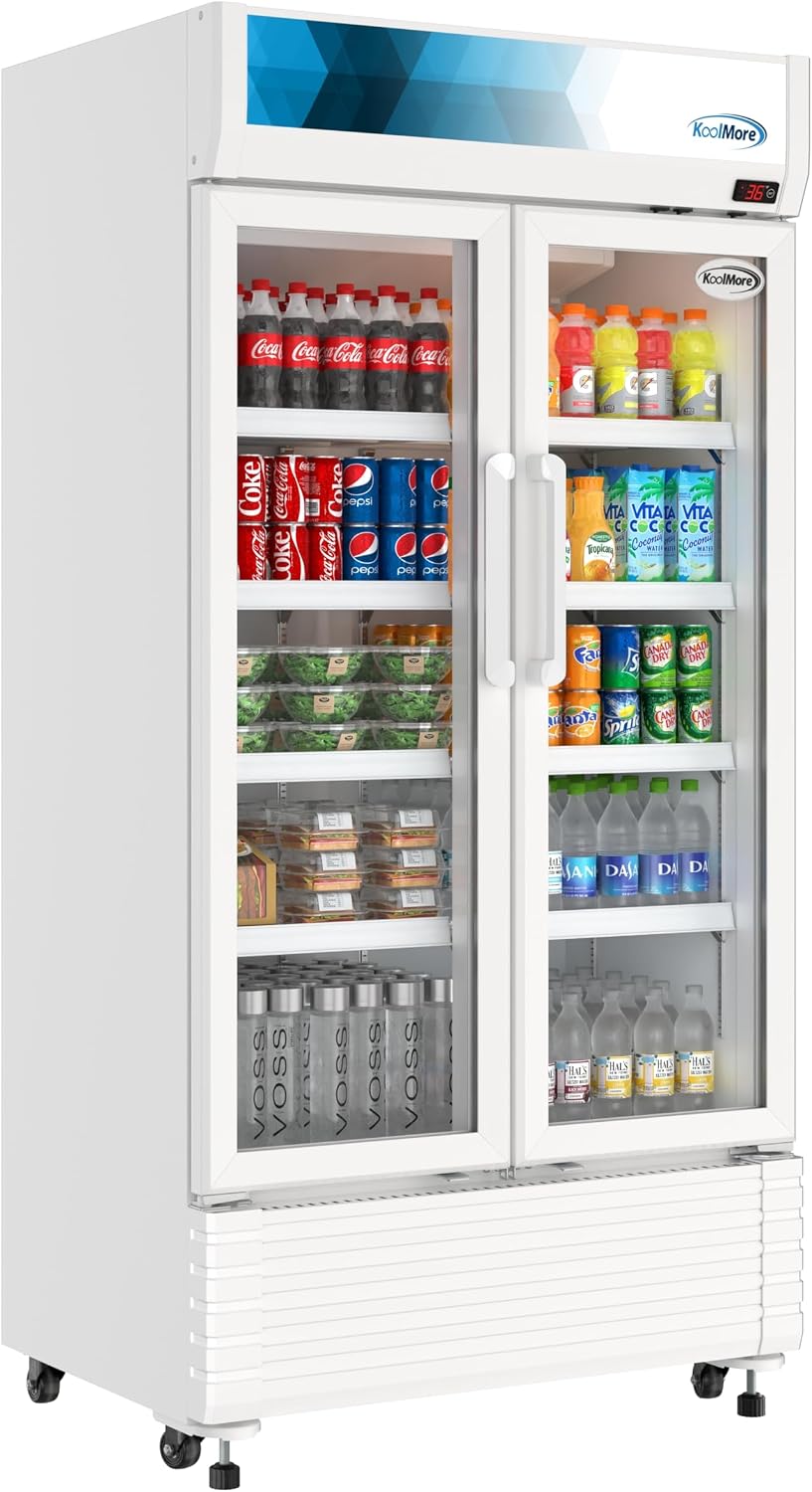 KoolMore 39 in. Commercial 2-Glass Door Merchandiser Refrigerator, 21.9 cu. ft. in White, ETL Listed (KM-MDR-2GD-39)