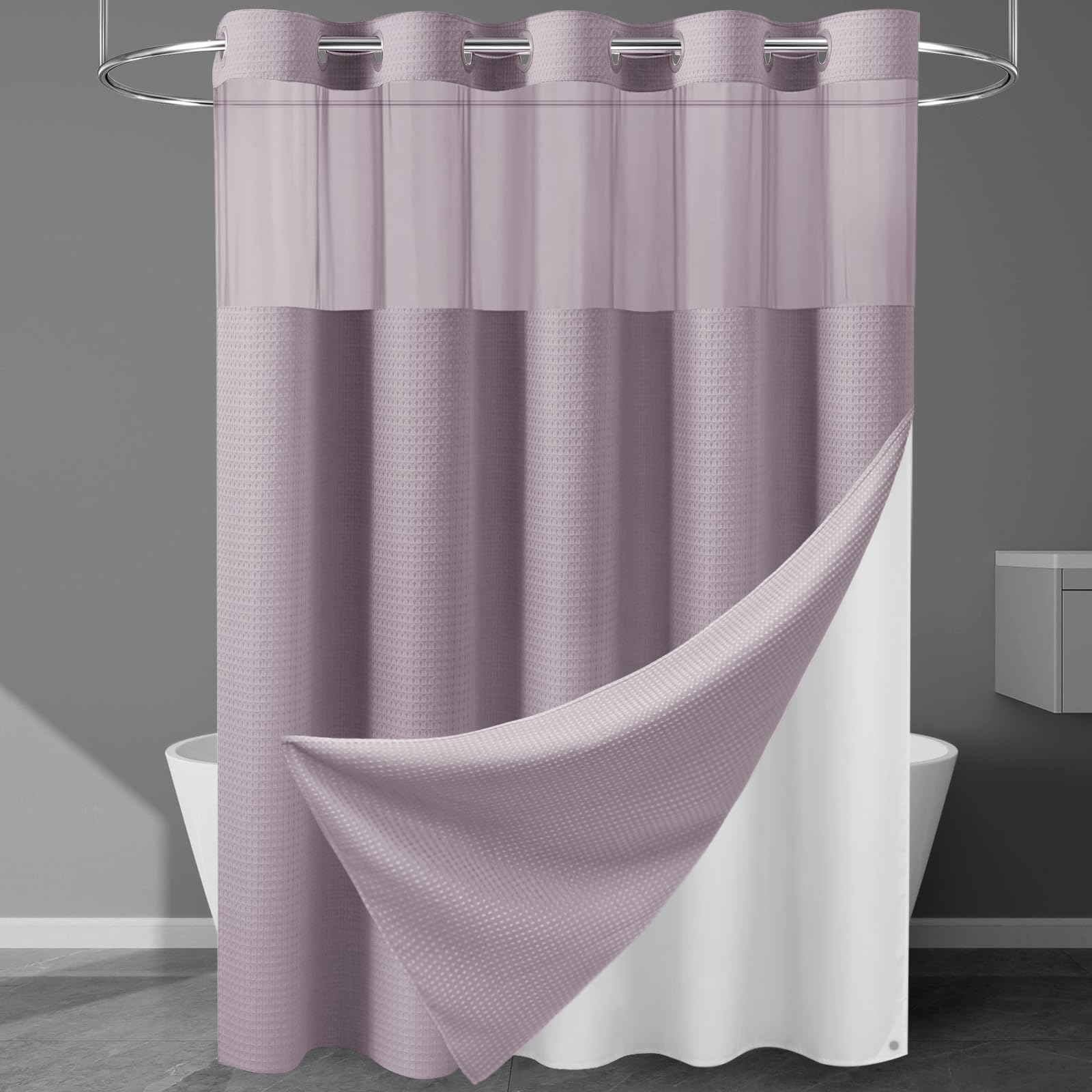 EUTXL Rideau de Douche sans Crochet avec Doublure à Clipser – 230 g/m² – Rideau de Douche à Tissage gaufré pour Salle de Bain – 180 x 188 cm (l x H)