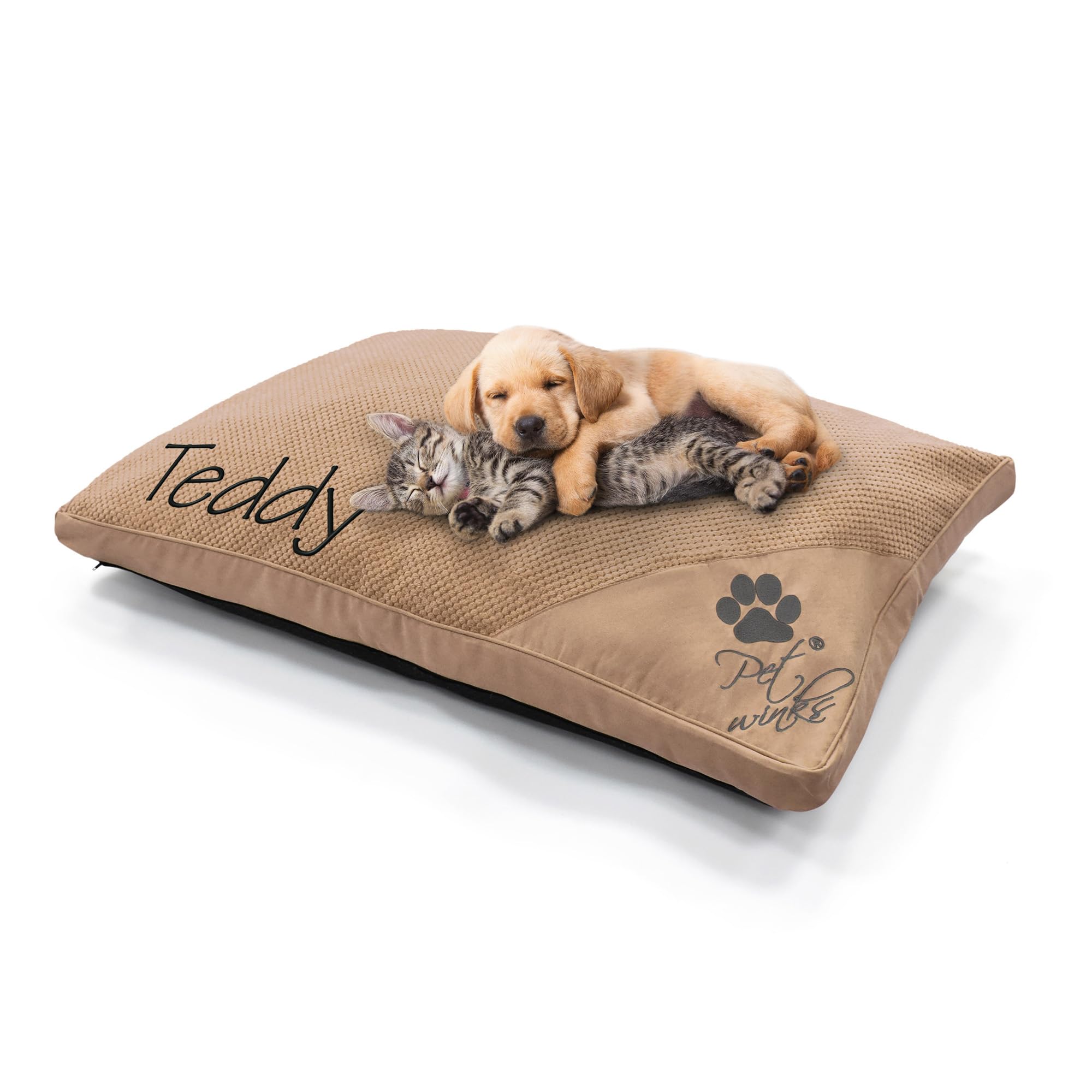 Pet Winks Personalised Pet Bed For Cats And Dogs Soft Popcorn Texture - Easy Care, Removable Washable Cover (XL 78cm x 120cm, Natural)