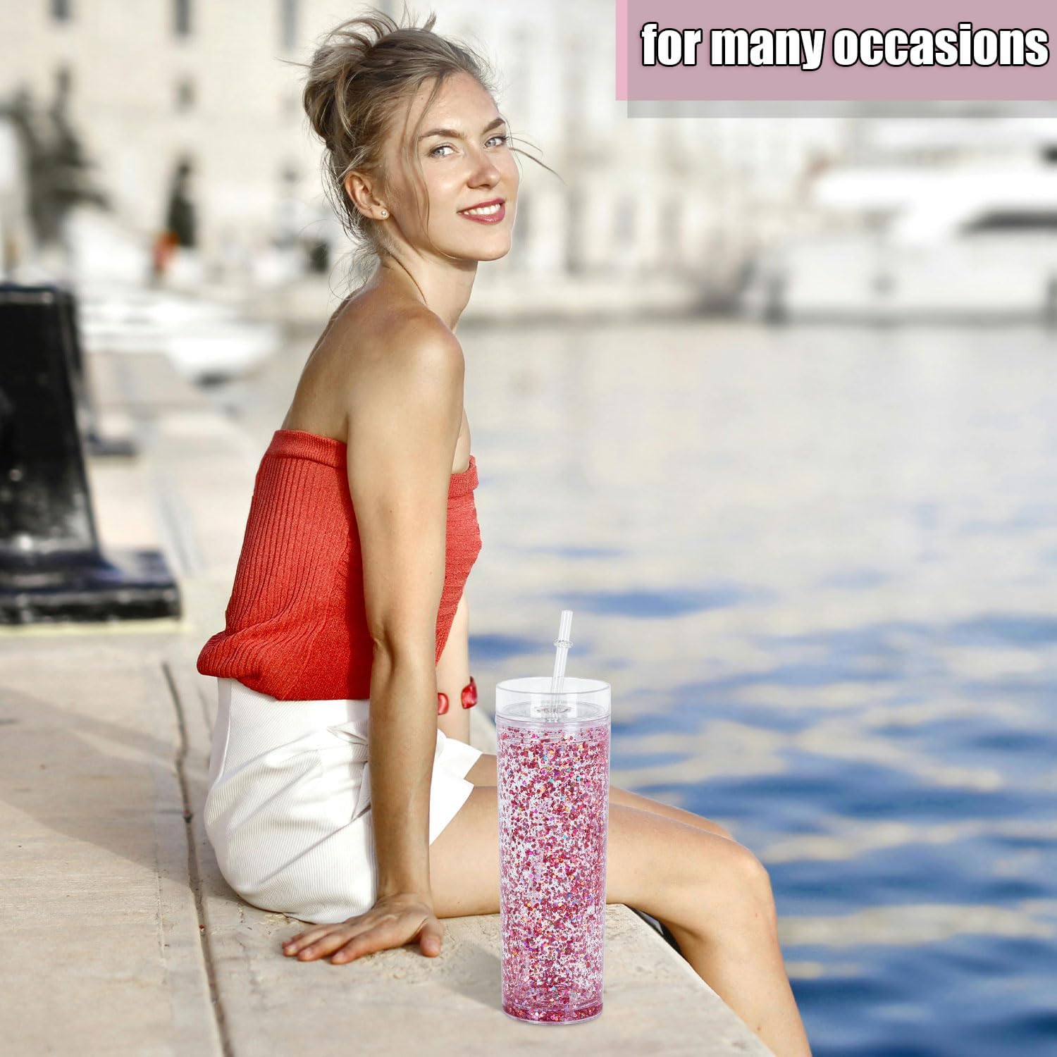 16 Oz Acrylic Snowglobe Tumbler, 8 Pack Pre-Drilled Double Wall Plastic Skinny Snowglobe Cup for Glitter Snow Globe DIY - Image 5