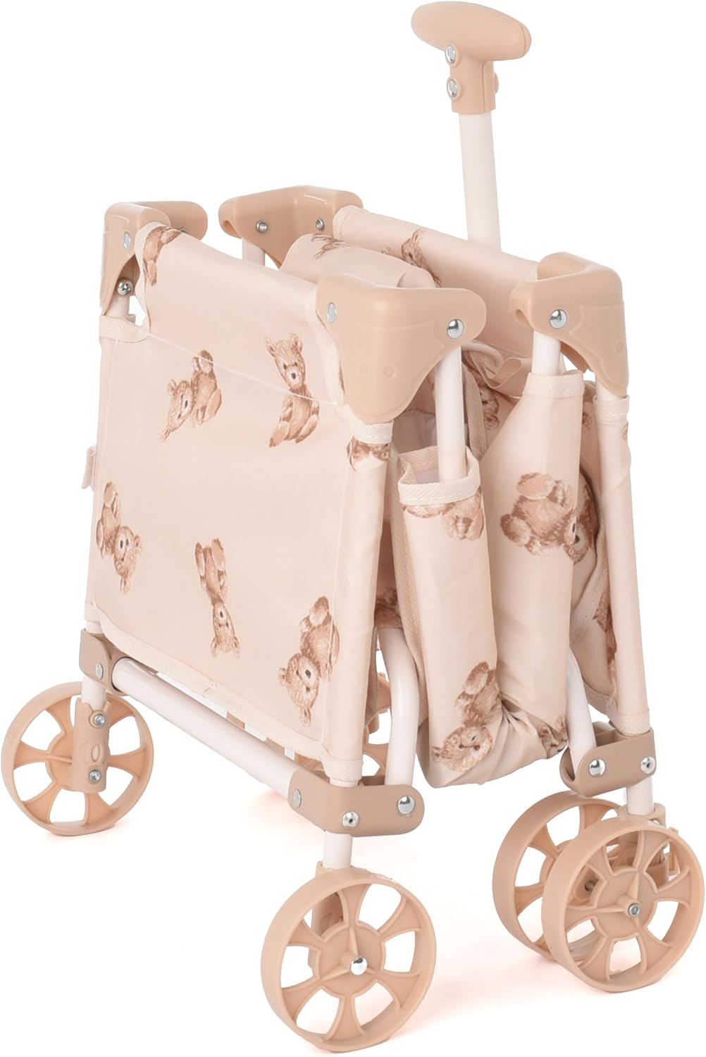 Roma Prams: Teddy Toy Wagon - Beige & Bear - Push & Pull Cart, Transport Dolls-Toys-Stuffed Animals, Storage Accessory, Folding, in-Outdoor, Kids 3+
