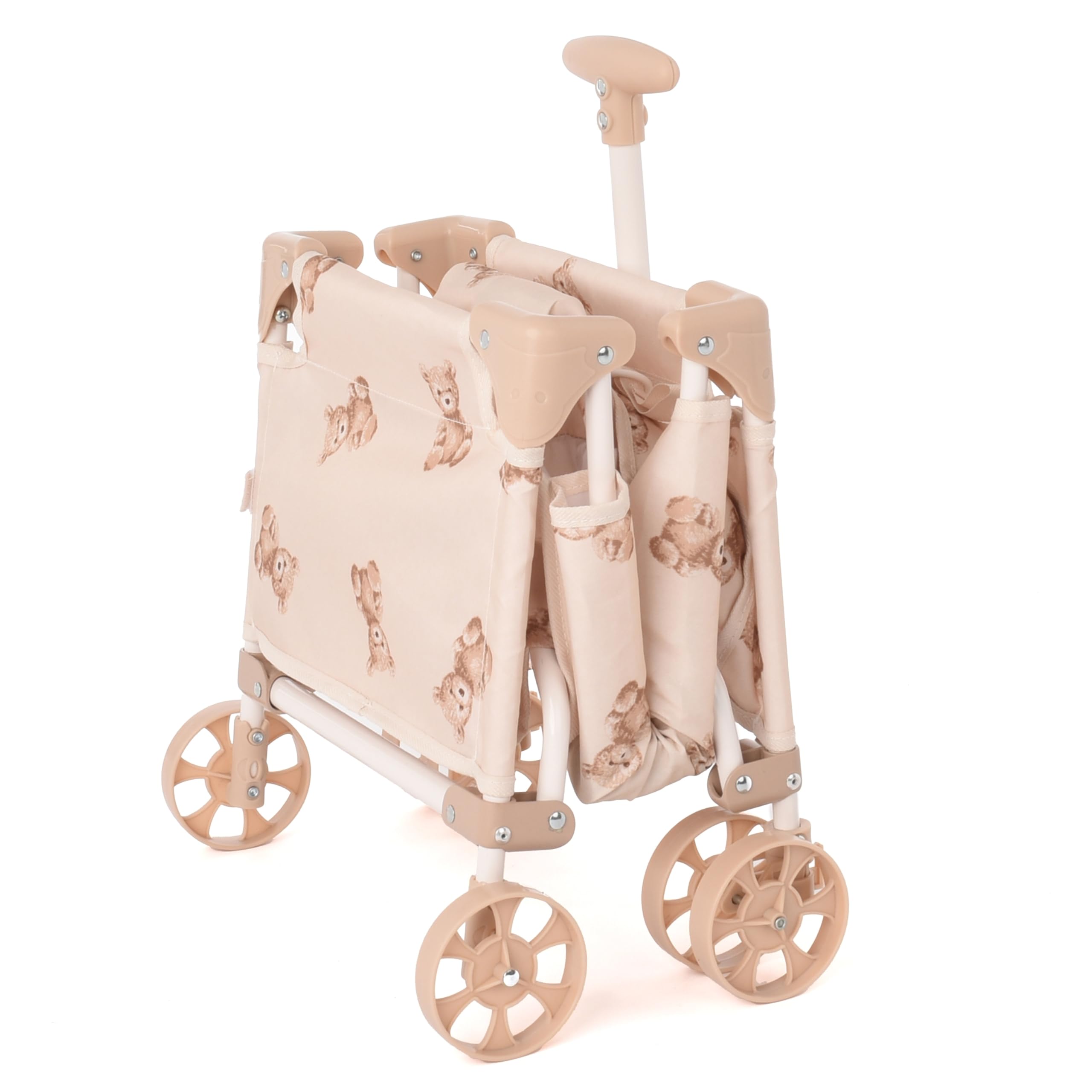 Roma Spielzeugwagen Teddy Cremefarben und Bär aus Plüsch, Puppenwagen, zusammenklappbarer und leichter Sitz für Puppen bis 42 cm, Indoor-/Outdoor-Spiel, ab 3 Jahren