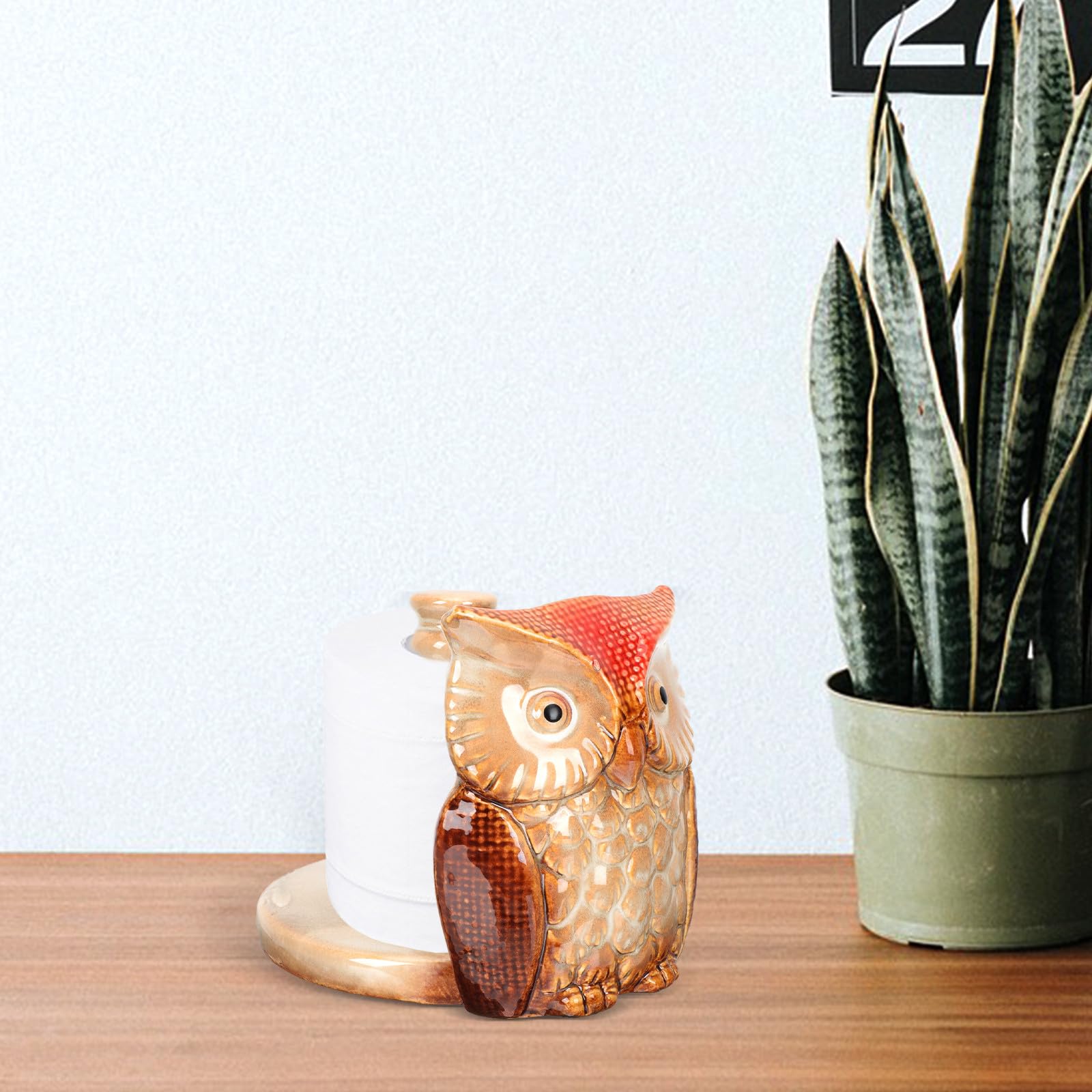Portarotolo Carta Gufo in Ceramica Rosso, Design Creativo | Piantana Semplice, Forma a Gufo, Pratico Supporto Verticale, Anti-ribaltamento