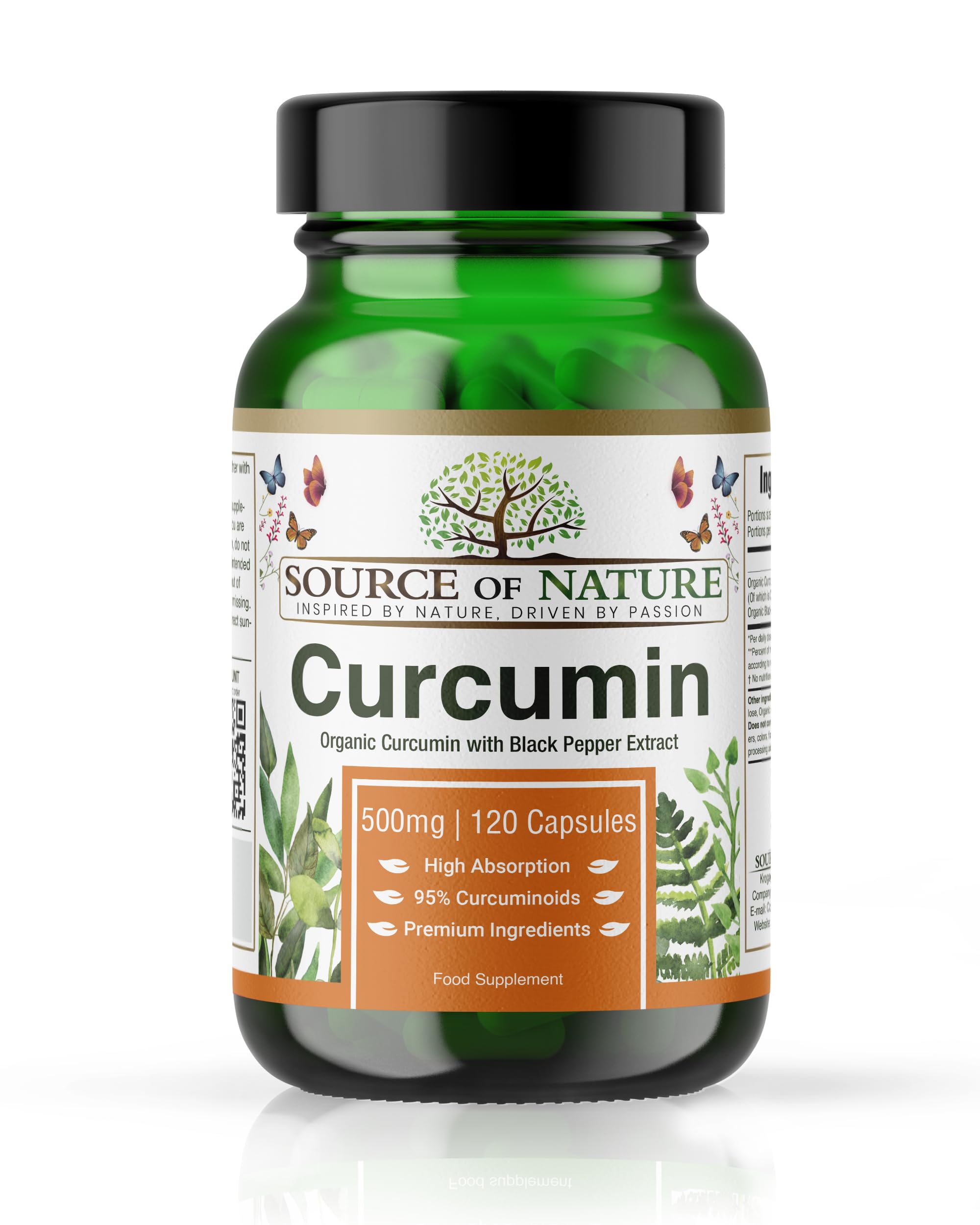 Source of Nature® | 500mg Kurkuma-Extrakt | 120 Kapseln | +95% Reine Curcuminoide | Hergestellt in der EU | Mit BioPerine® (Schwarzer Pfeffer-Extrakt) zur Absorption | Aus Kurkuma | Hochdosiert