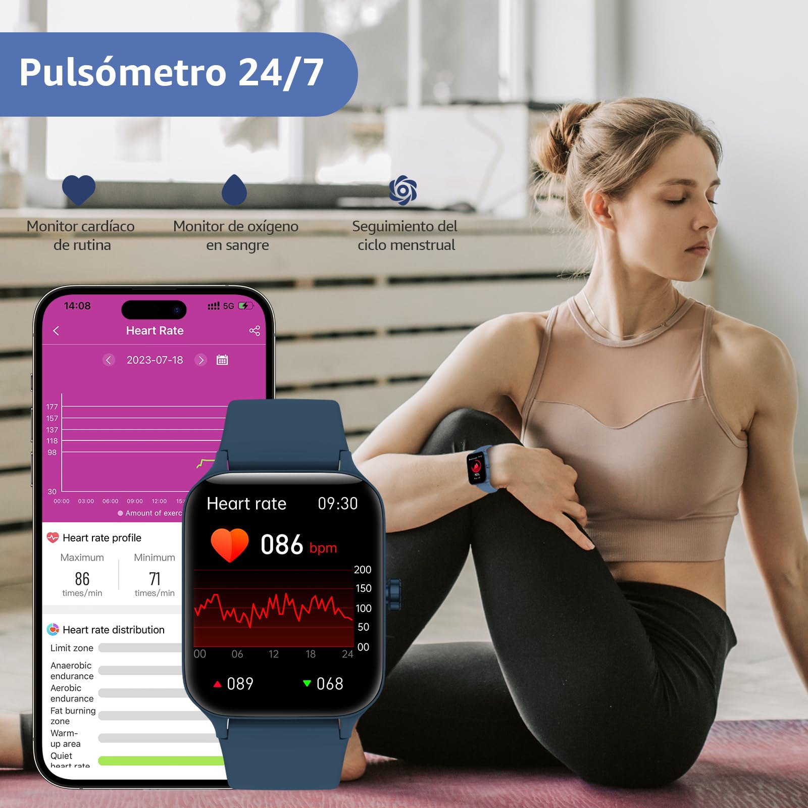 Reloj Inteligente Mujer Hombre, 1.95" Smartwatch con Funciún Llamadas y Recordatorio del Mensaje, Smart Watch con 140+ Modos Deporte, Oxímetro, Monitoreo del sueño, para Android iOS