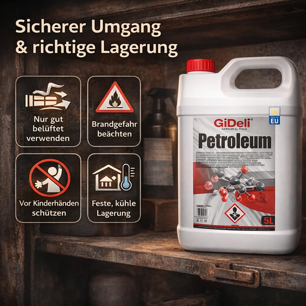 GiDeli Petróleo 5L – Combustible de alta pureza para lámparas de queroseno, lámparas de aceite, linternas, antorchas y camping, sin olor, fabricado en la UE
