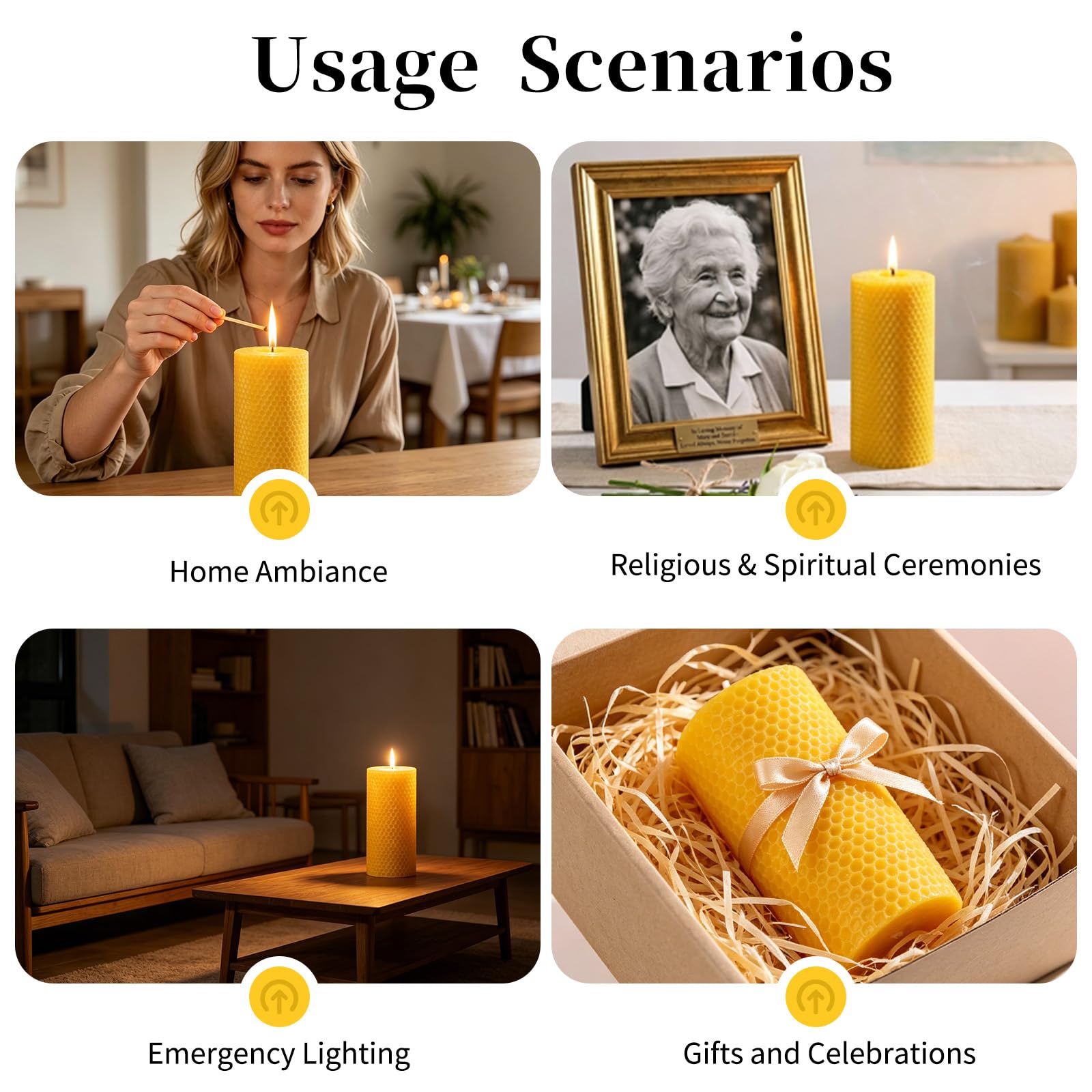 Confezione da 8 candele in cera d'api da 7,6 x 15,2 cm, grandi candele a colonna in cera d'api a nido d'api, 45 ore di combustione, regalo fatto a mano per decorare la casa, amanti delle candele