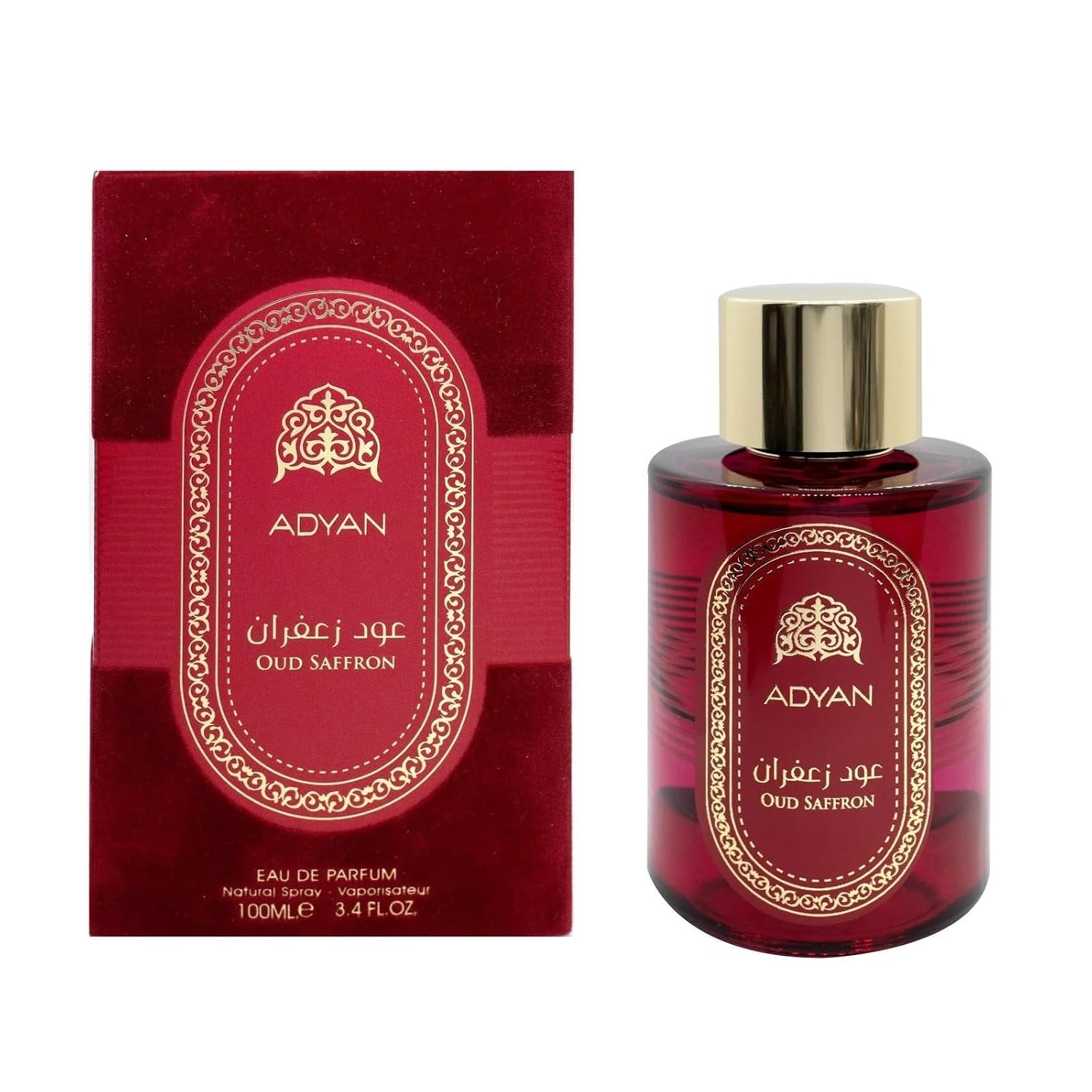 ADYAN OUD SAFFRON UNISEX Perfume - Exquisite Blend of Saffron, Rose, and Labdanum with Agarwood (Oud) Base - Long-Lasting Fragrance - 100ml Eau de Parfum in Elegant Glass Bottle - Luxury Scent