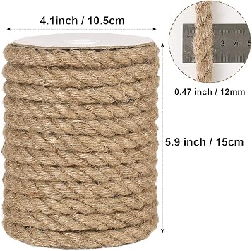 Tenn Well 12mm Jute Rope, 33 Feet Heavy Duty and Thick Rope Twine for Crafting, Gardening, Cat Scratching Post, Home Decoration