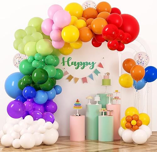RUBFAC Kit de arco de guirnalda de globos de arco iris 129 unidades 12 globos de colores surtidos globos de fiesta coloridos para decoración de