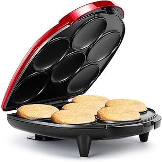 Holstein Housewares Non-Stick 6-Section Multi-Food Maker - Arepas, Mini Pancakes, Corncakes and More, 6-PC, Metallic Red