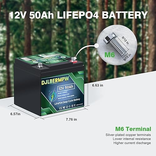 Miniatura 7 de LiFePO4 - Batería de litio de 12 V 50 Ah de 640 W BMS integrado, batería recargable de fosfato de hierro y litio de ciclo profundo de más de 4000