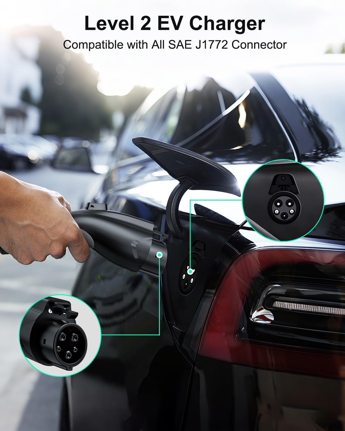 Level 2 EV Charger 32Amp, 7.68kW Portable & Home EV Car Charger with 25FT Cable, NEMA 14-50 Plug, IP66 Waterproof, 240V Electric Vehicle Charging Station Compatible with All J1772 EVs