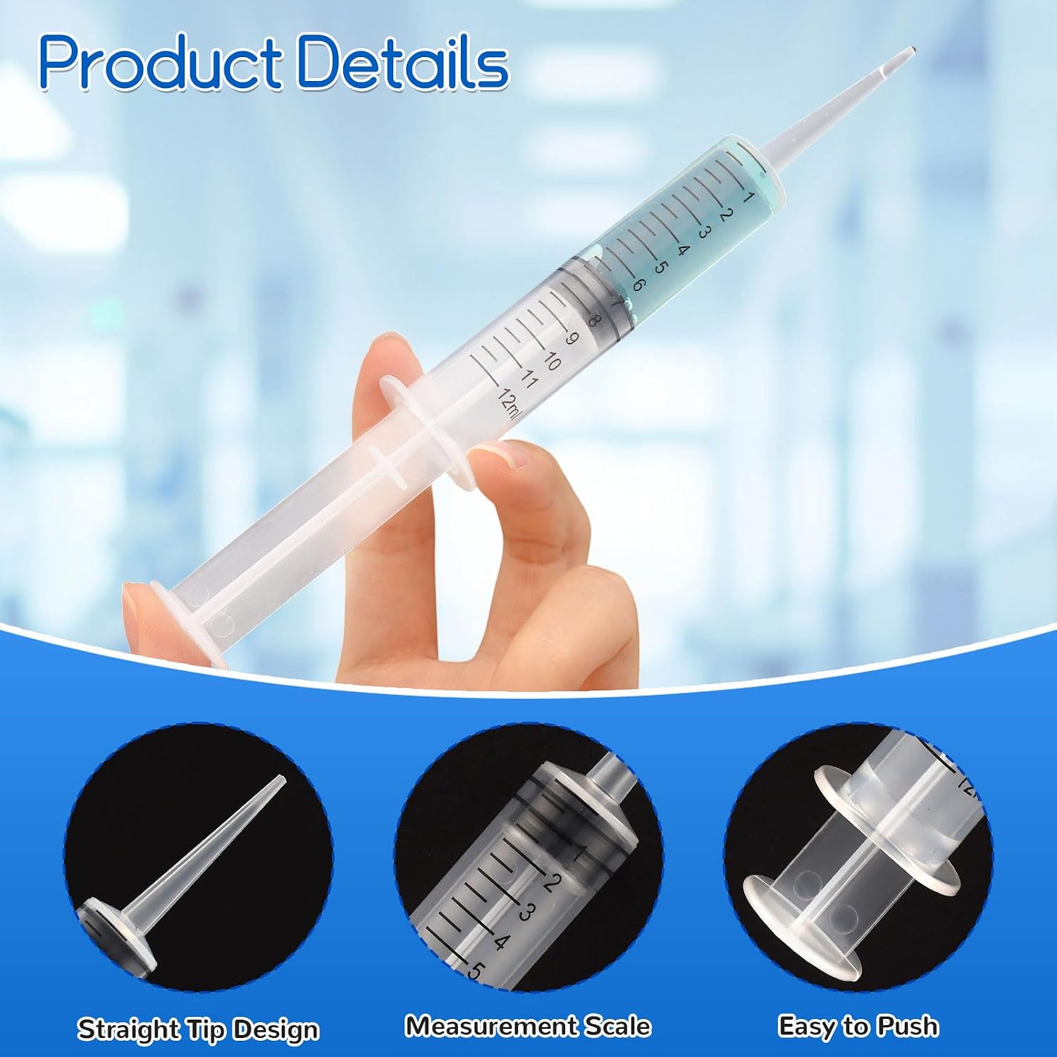 10 Pcs Syringe with Straight Tip, 12cc Disposable Dental Irrigation Syringe