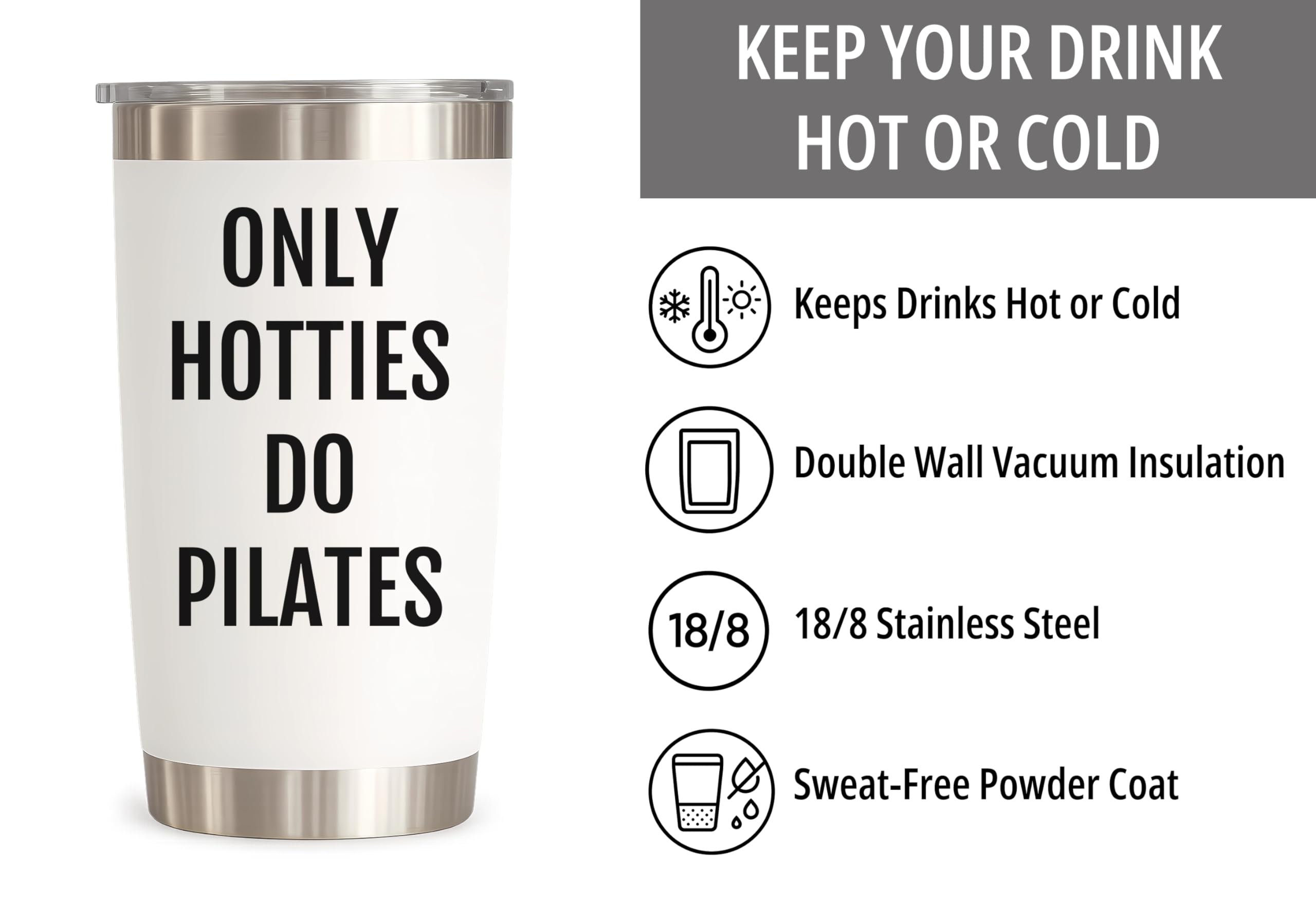 Coveted Goods Pilates Tumbler for Women – Cute Pilates Gift for Instructor, Friend or Coworker – 20oz Stainless Steel Travel Mug with Lid – Insulated Coffee Cup, Keeps Drinks Hot or Cold