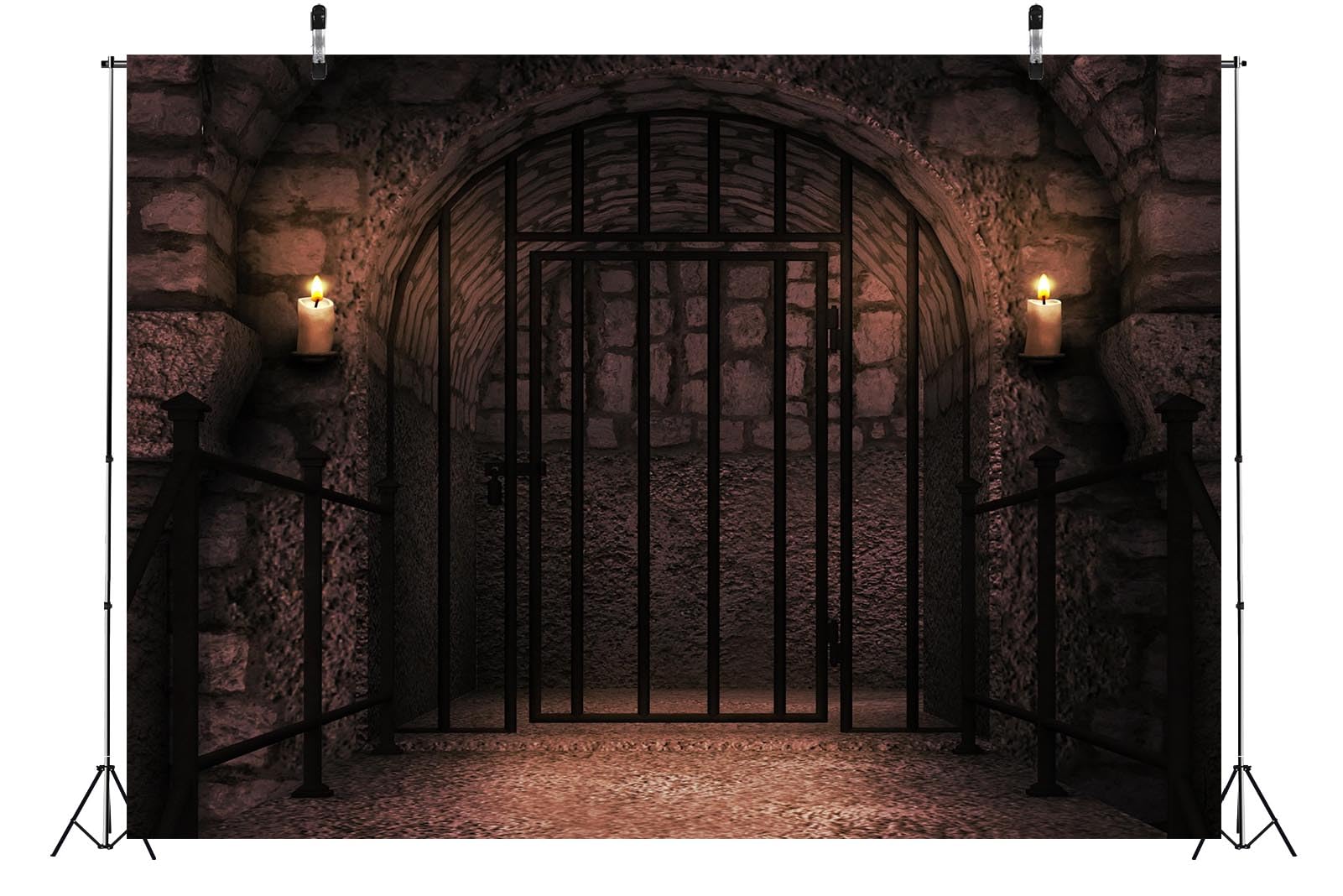 CORFOTO Prison Castle Backdrop Fabric 17x10ft Dark Underground Gothic Dungeons Palace Medieval Prison Jail Cell Background for Medieval Themed Birthday Party Decorations Halloween Photoshoot Props