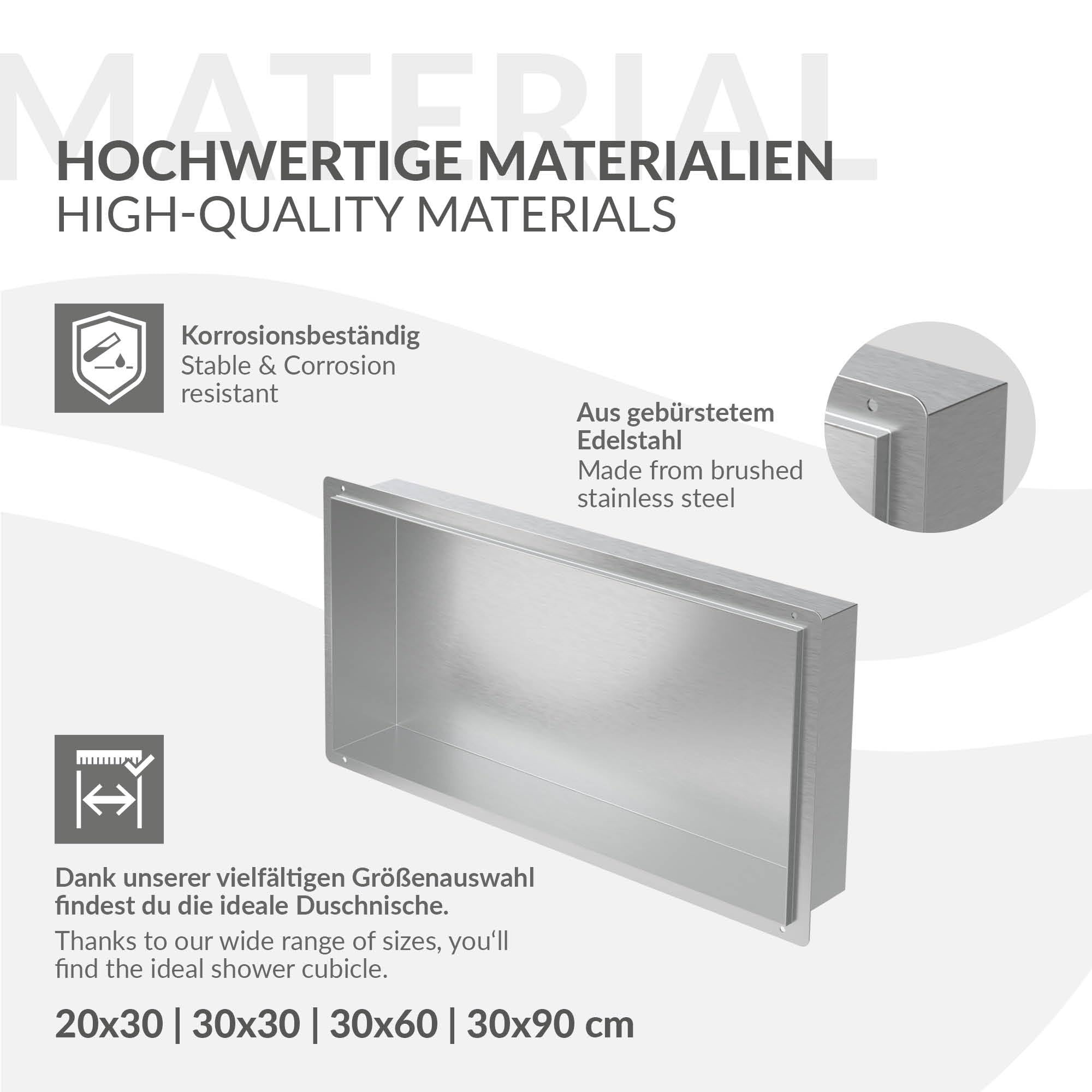 LuxeBath Nicchia a Parete senza Cornice in Acciaio Inossidabile 60x30x10 cm Argento per Bagno