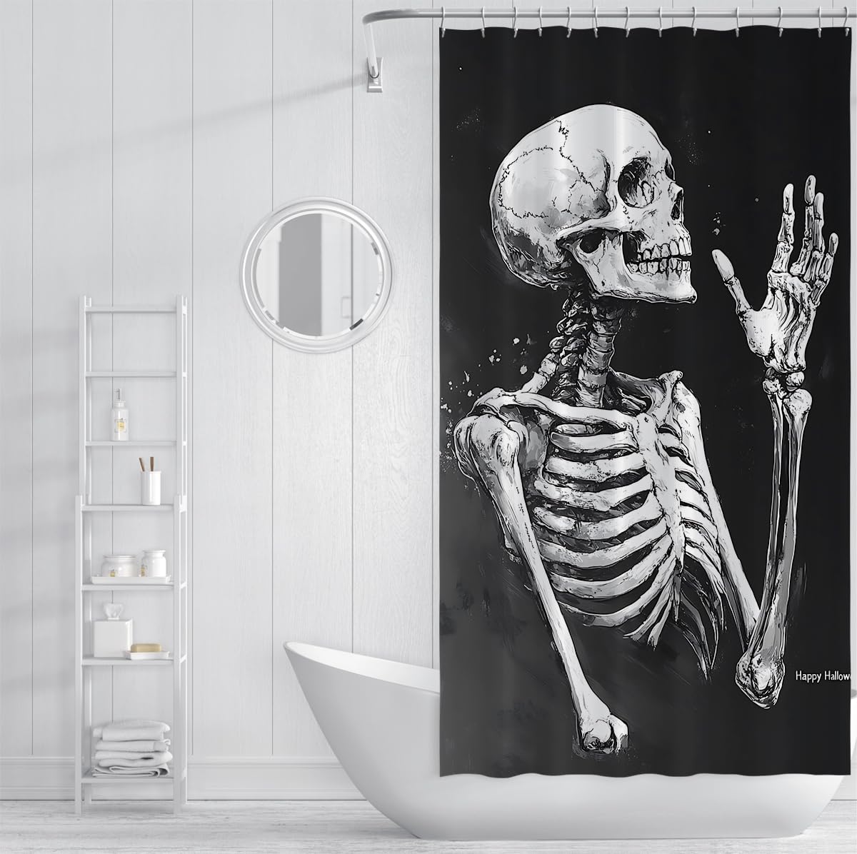Tende Doccia Scheletro Nero Bianco Gotico Halloween 200x200cm
